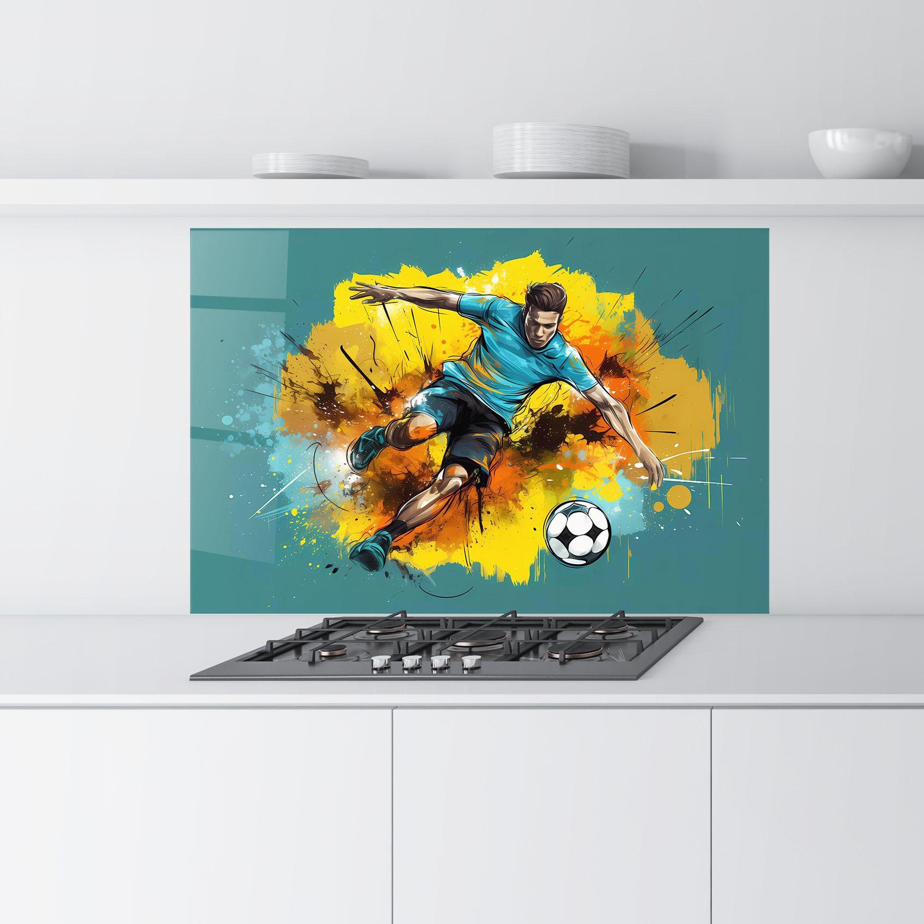 Küchenrückwand Glas Football Player Painting mockup 9