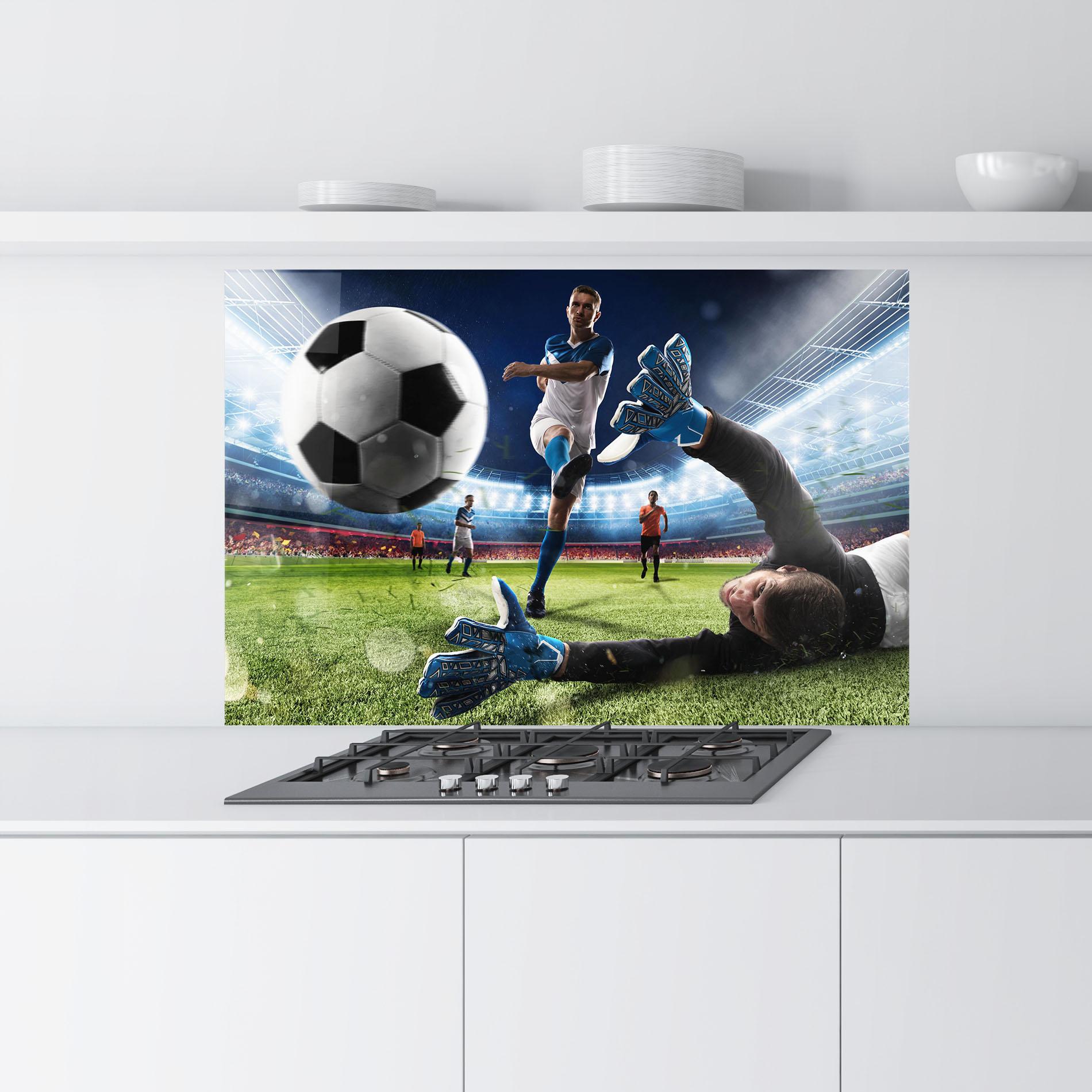 Küchenrückwand Glas Goalkeeper Kicks Ball mockup 9