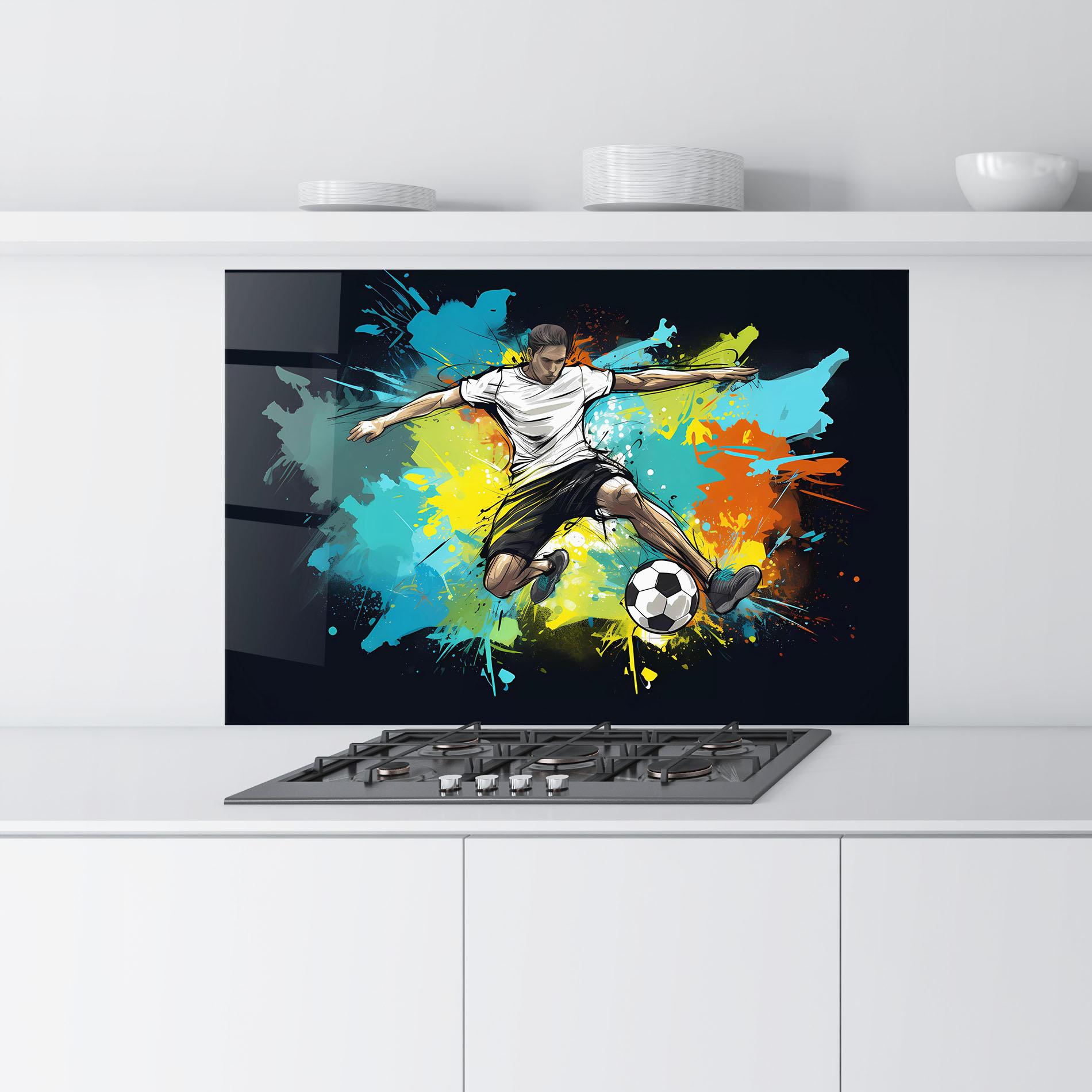 Küchenrückwand Glas Green Paint Football Player mockup 9