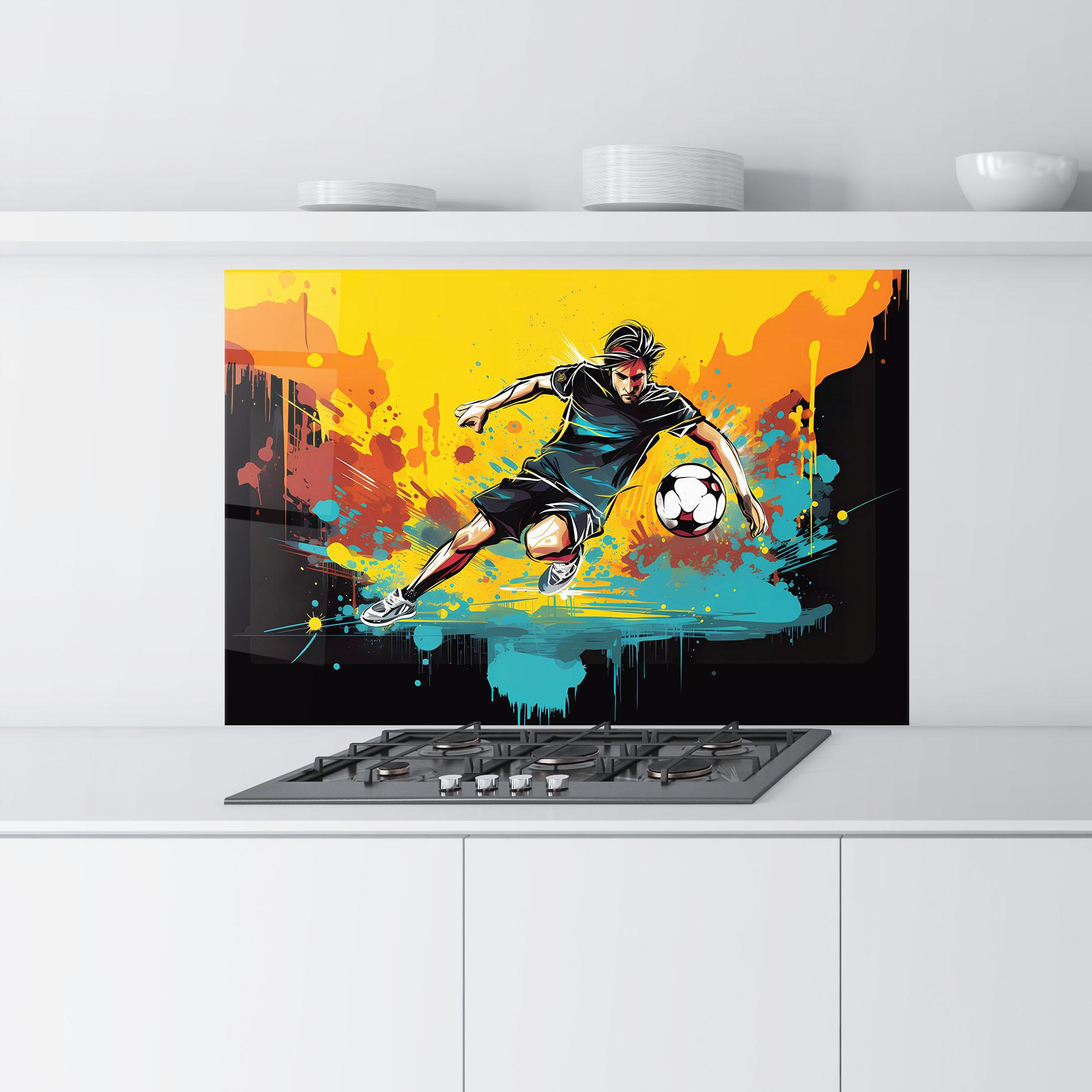 Küchenrückwand Glas Painting Football Player mockup 9