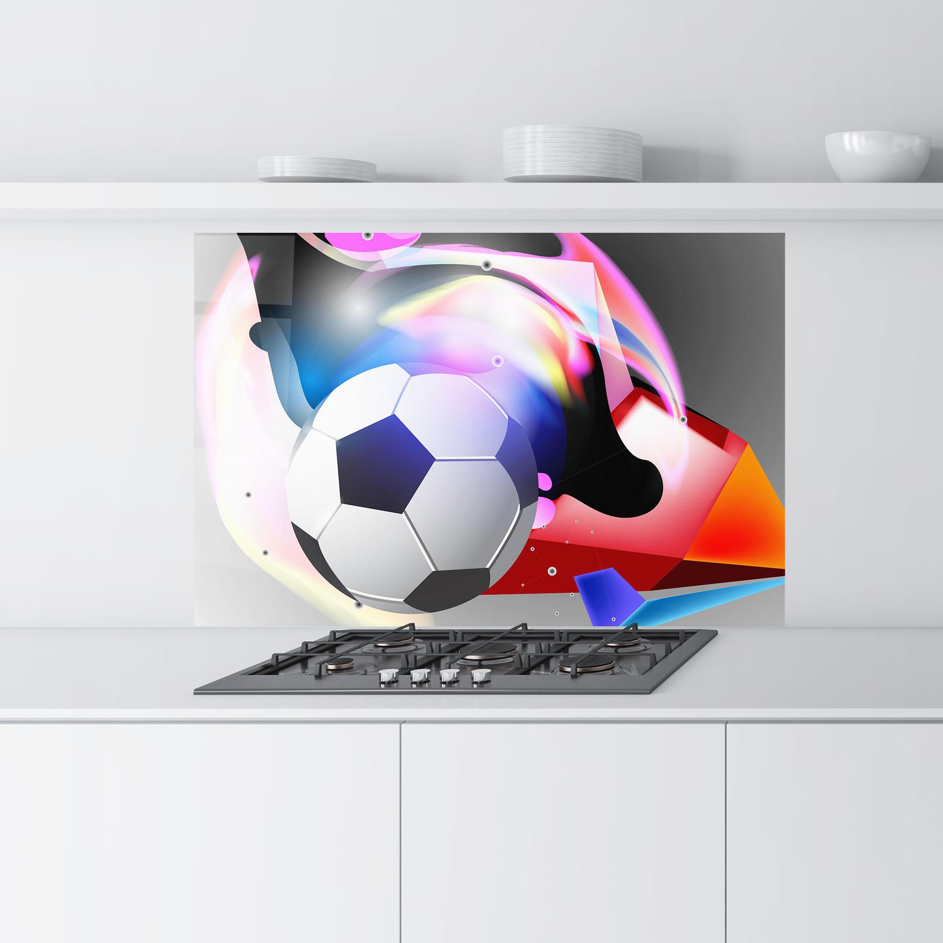 Küchenrückwand Glas Pink Blue Football Art mockup 9