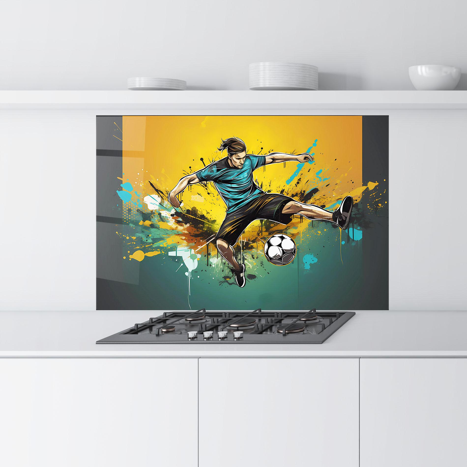 Küchenrückwand Glas Player Kicks Ball mockup 9