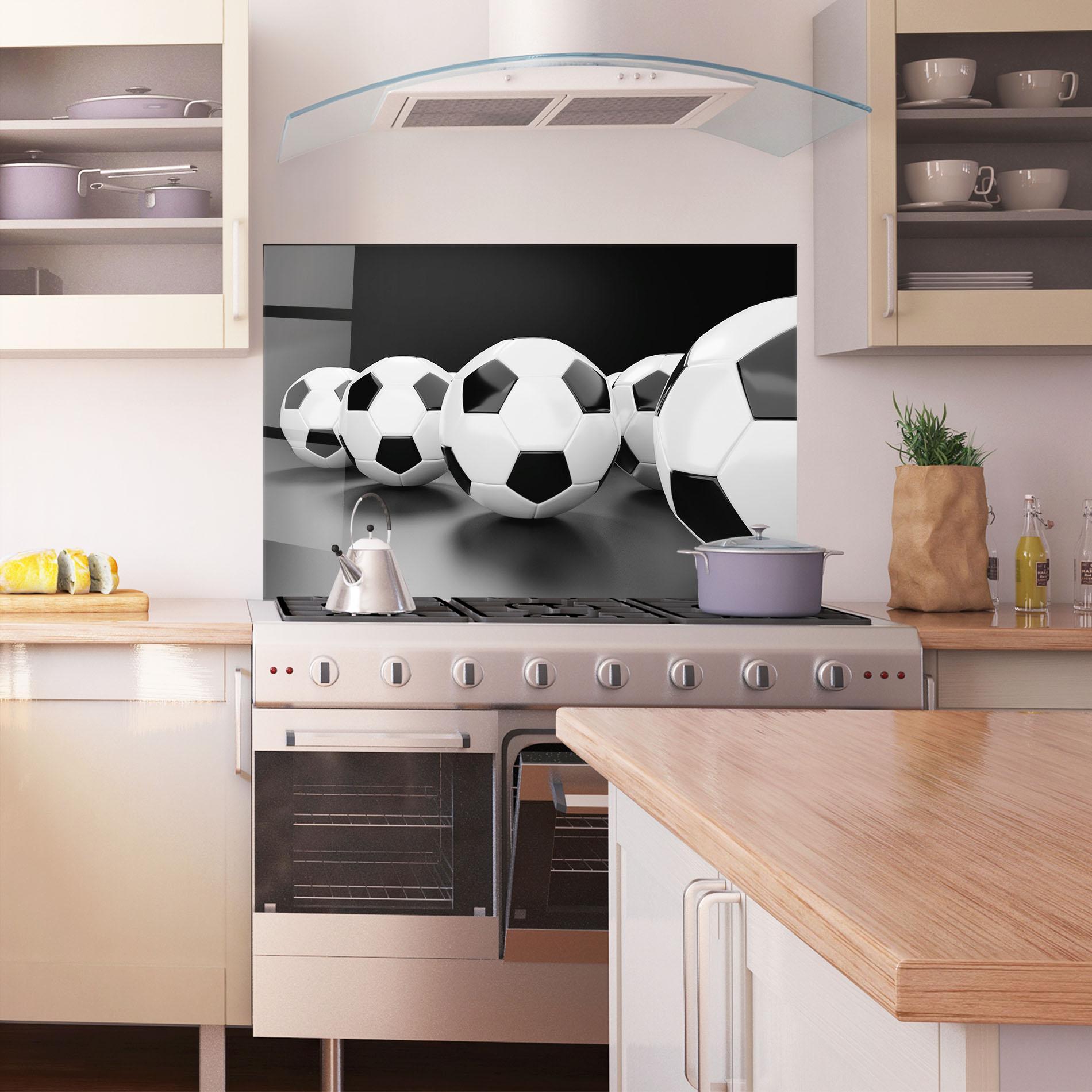 Küchenrückwand Glas Black White Football mockup 1
