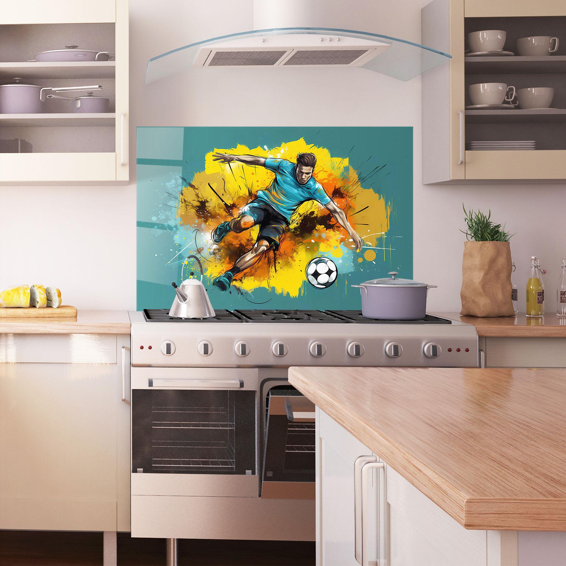 Küchenrückwand Glas Football Player Painting mockup 1