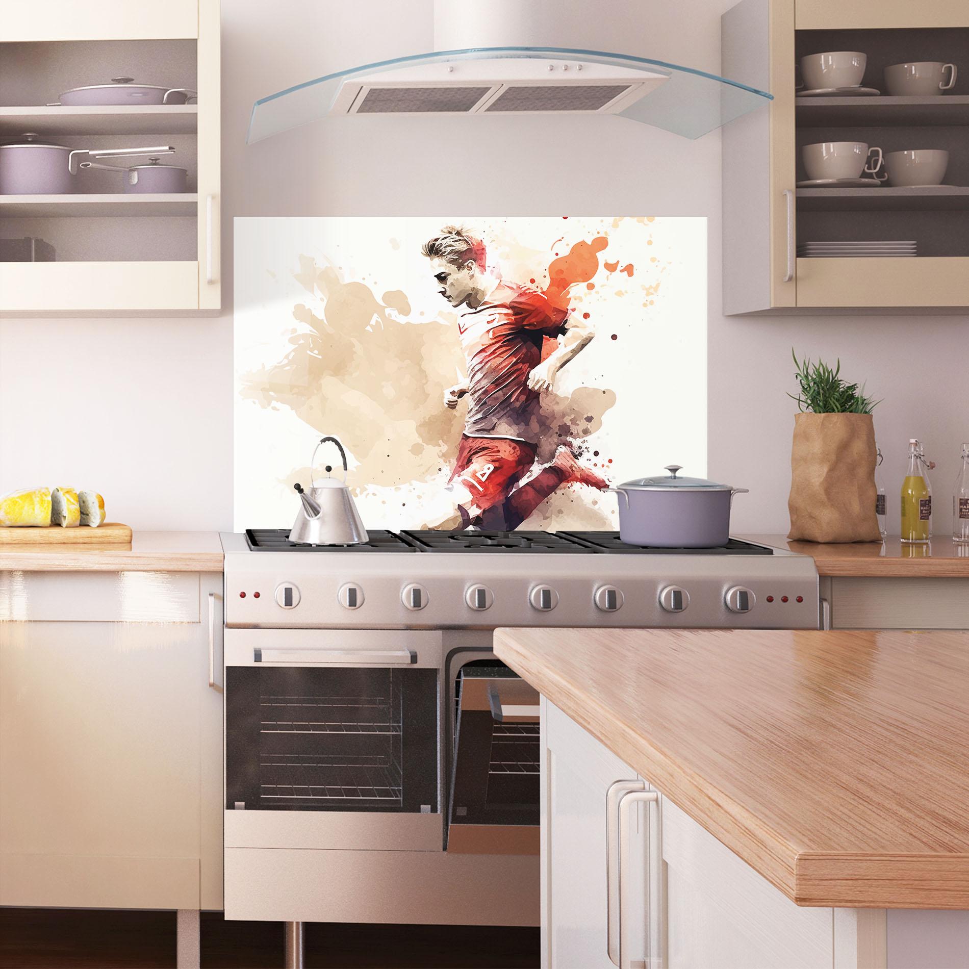 Küchenrückwand Glas Football Red Cream mockup 1