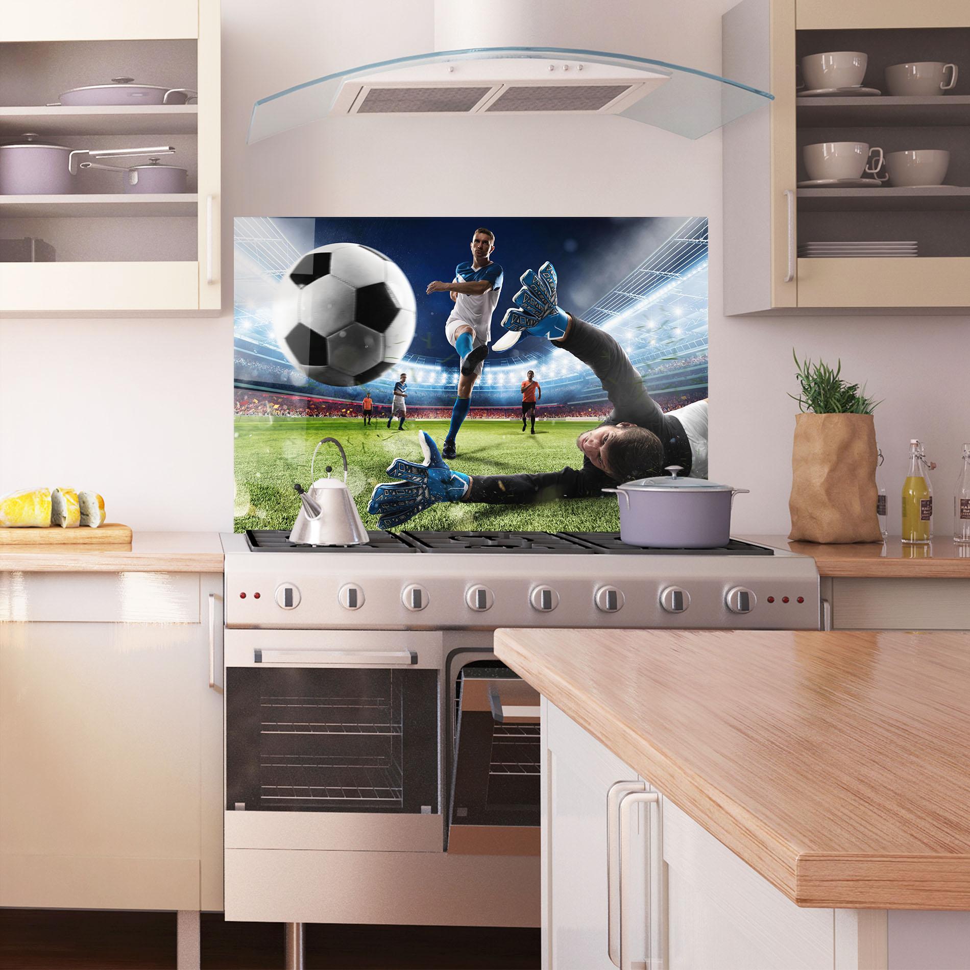 Küchenrückwand Glas Goalkeeper Kicks Ball mockup 1