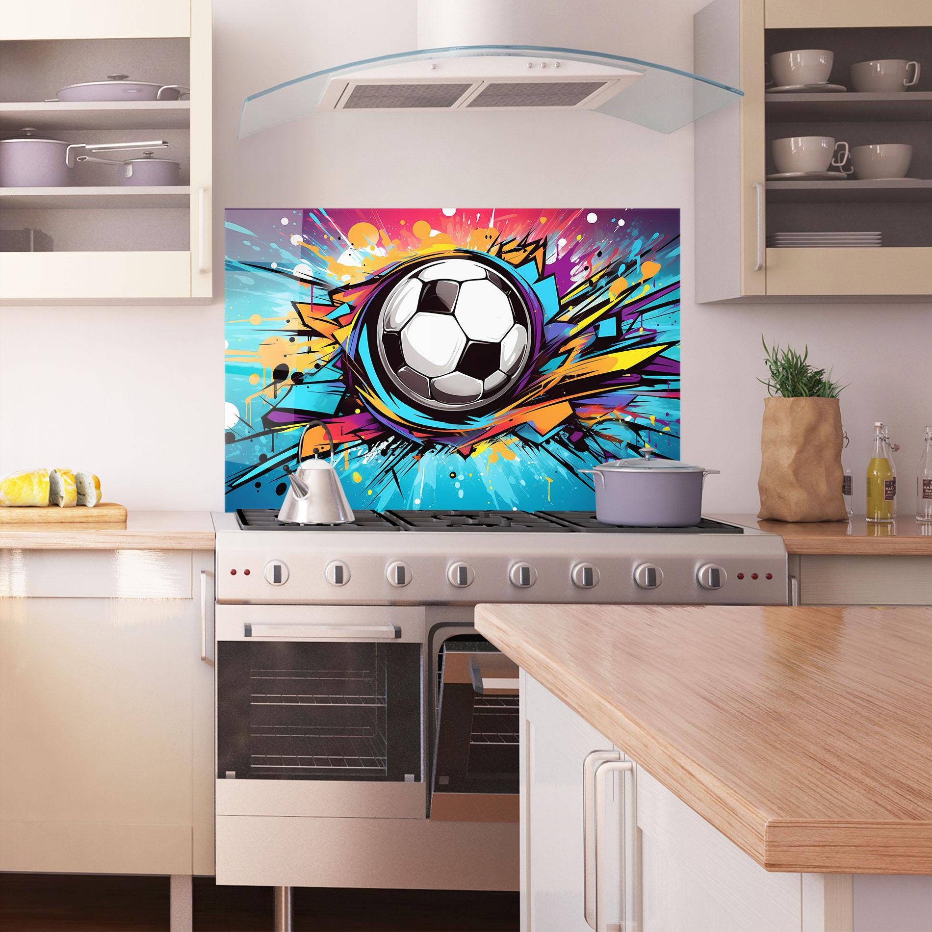 Küchenrückwand Glas Graffiti Football Flight mockup 1