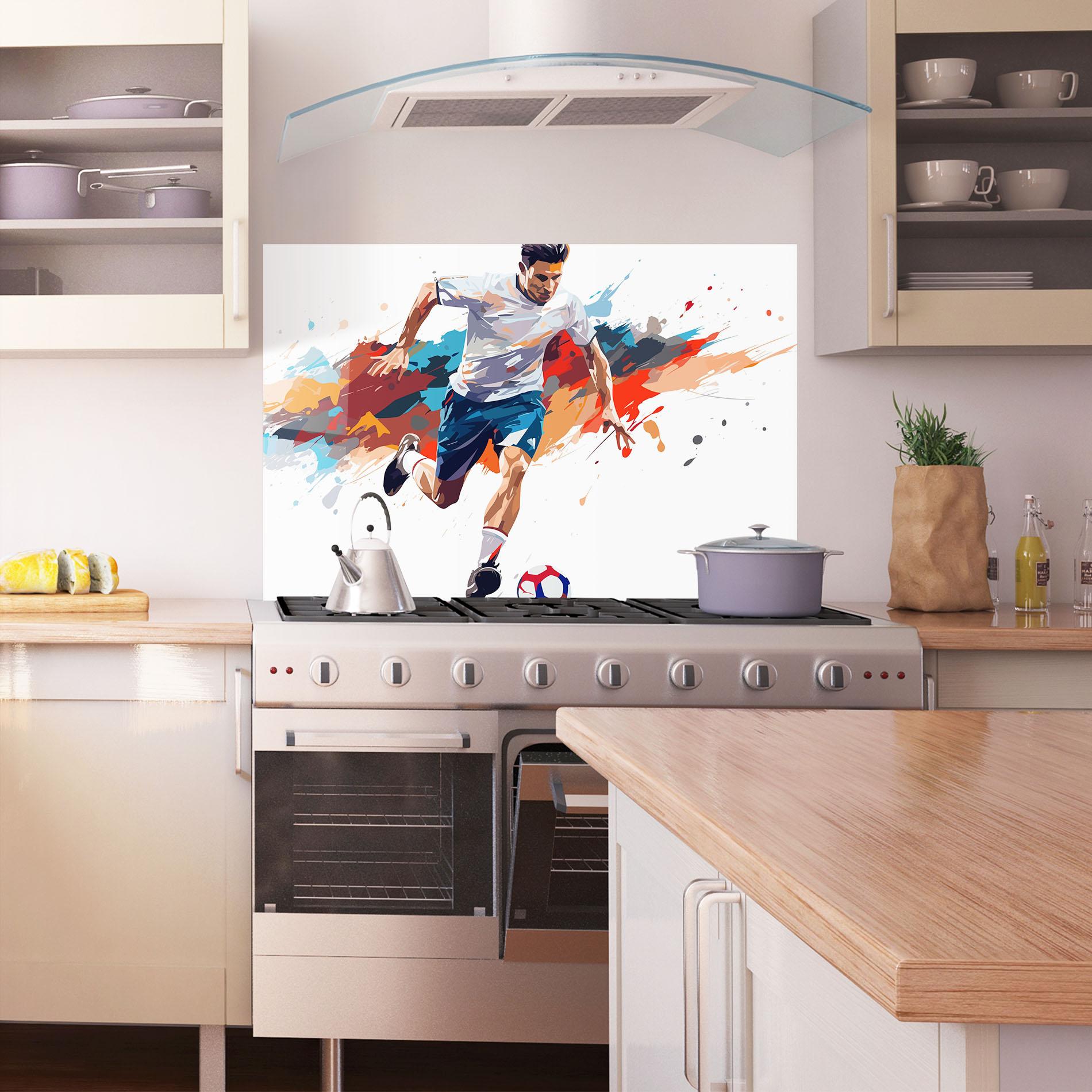 Küchenrückwand Glas Grey Blue Football mockup 1