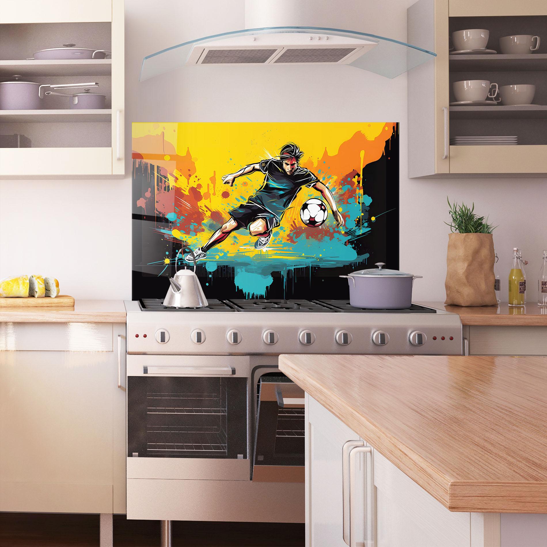 Küchenrückwand Glas Painting Football Player mockup 1