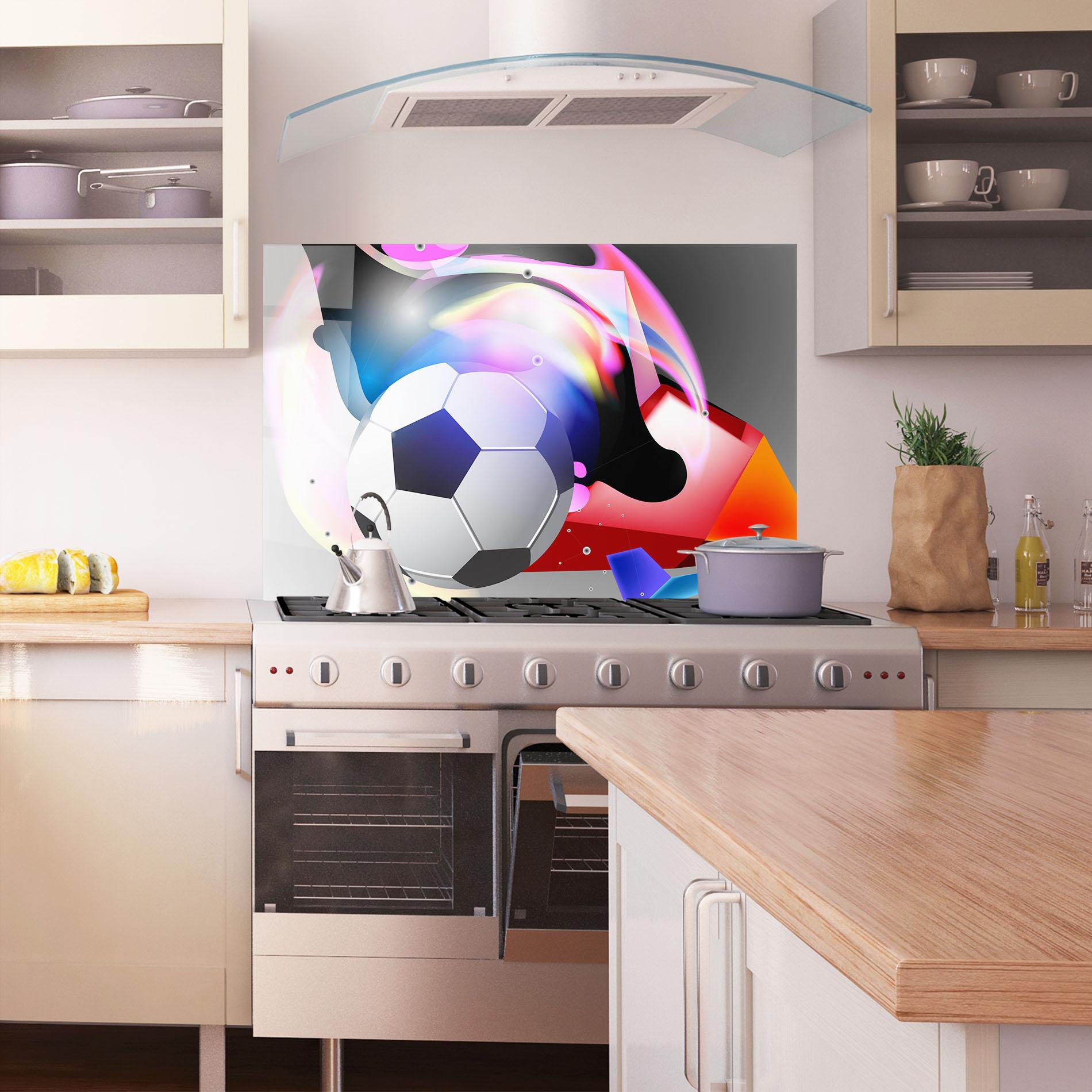 Küchenrückwand Glas Pink Blue Football Art mockup 1