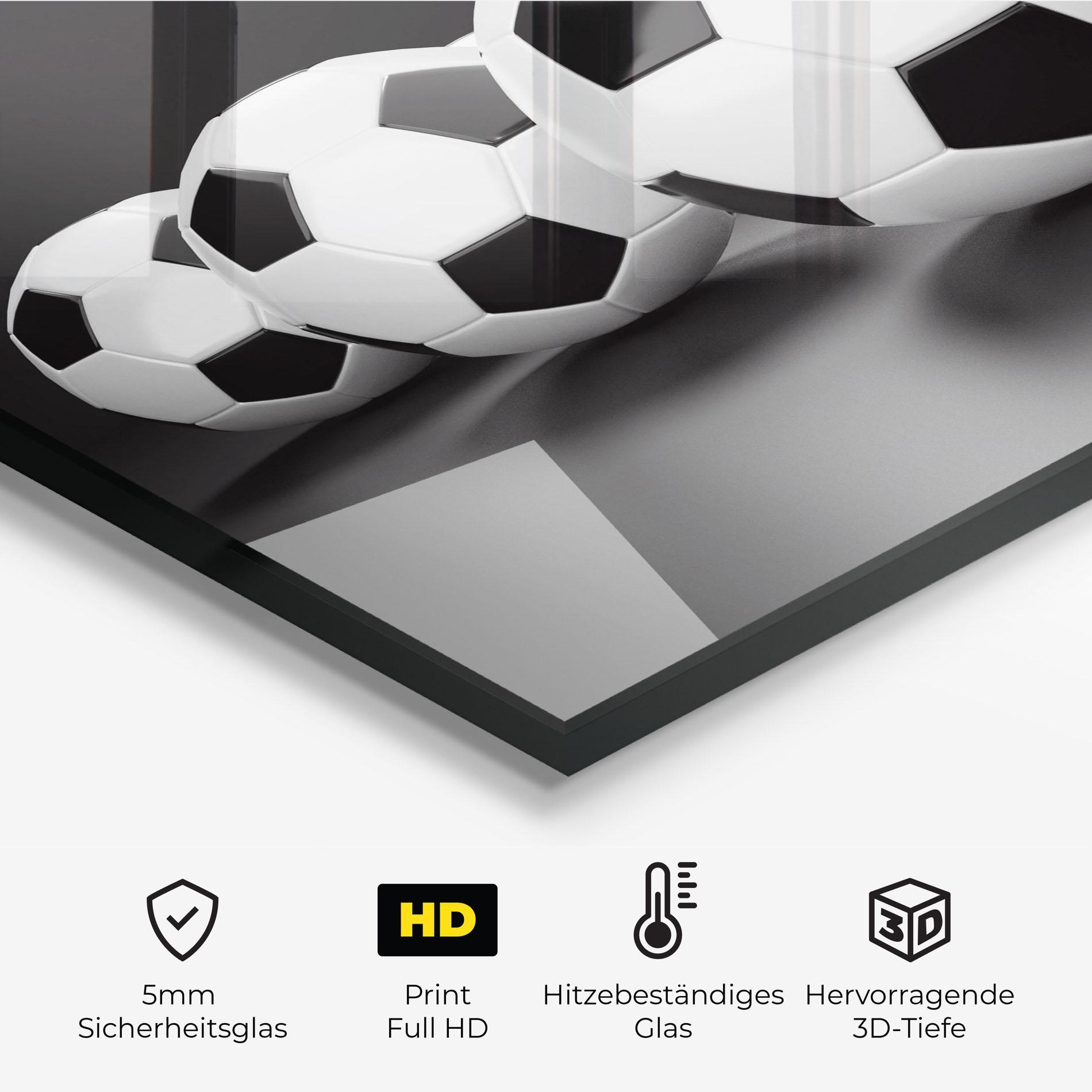 Küchenrückwand Glas Black White Football mockup 2