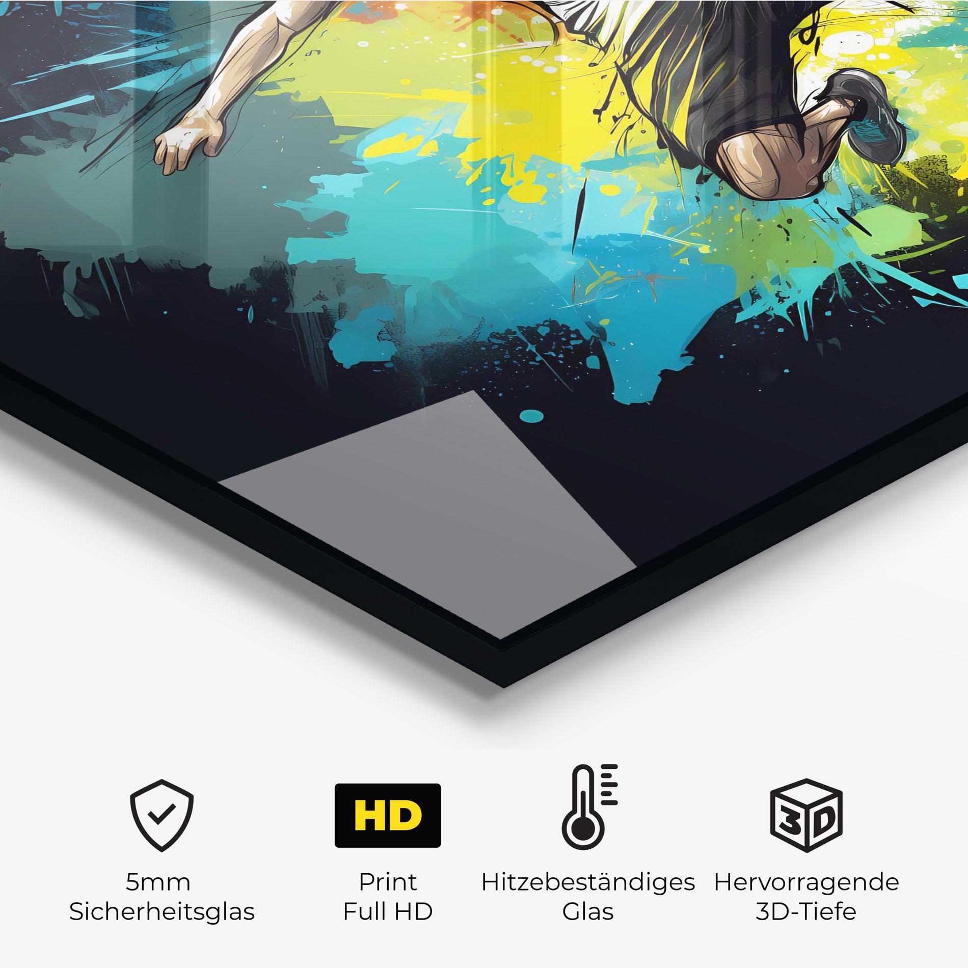 Küchenrückwand Glas Green Paint Football Player mockup 2