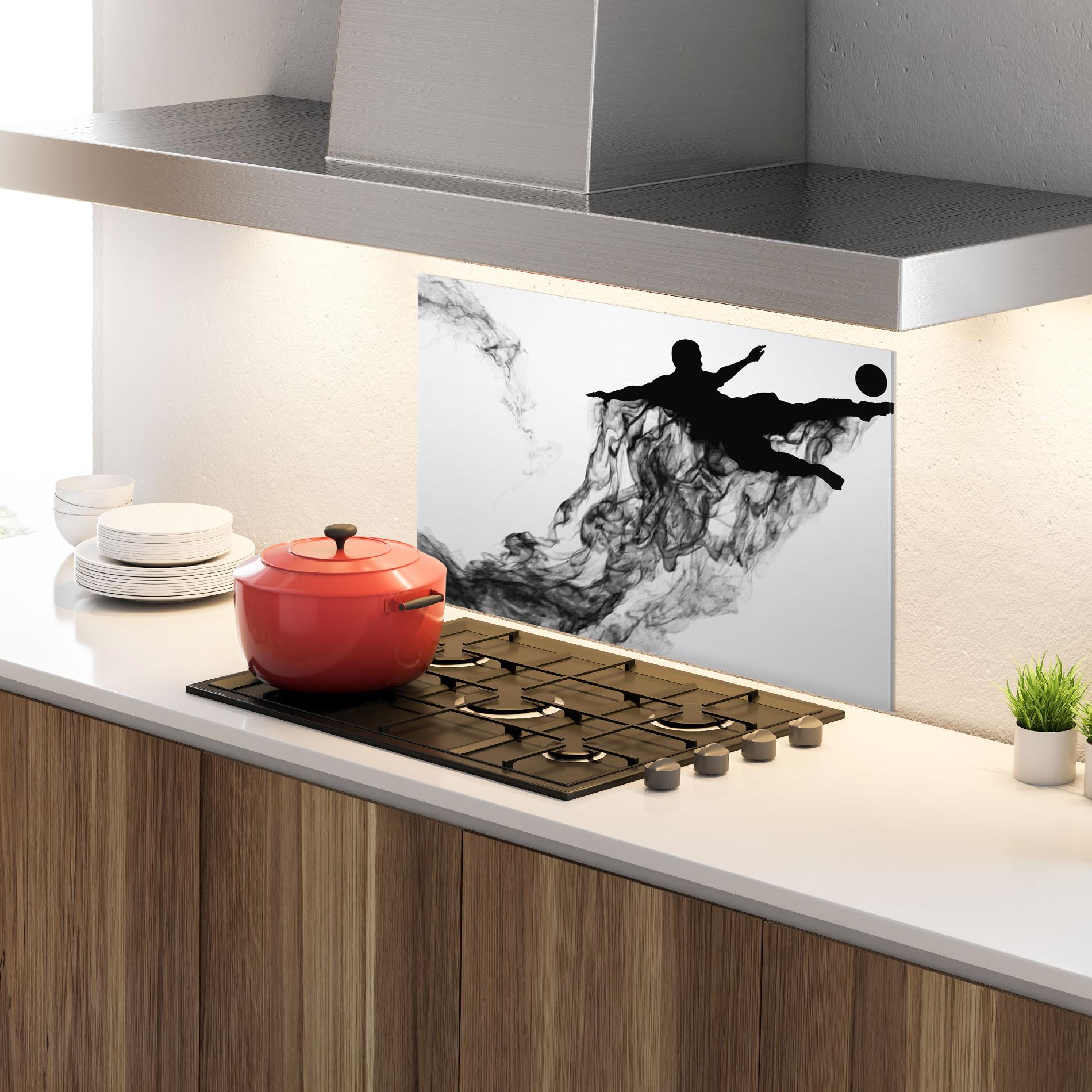 Küchenrückwand Glas Black Smoke Football mockup 4