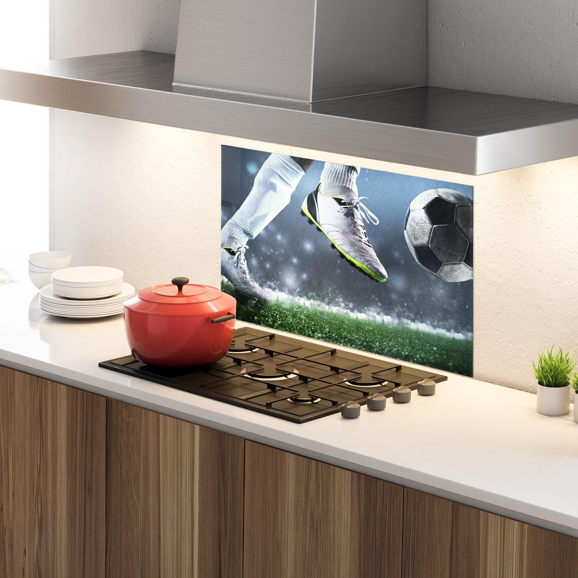 Küchenrückwand Glas Close Up Football Scene mockup 4