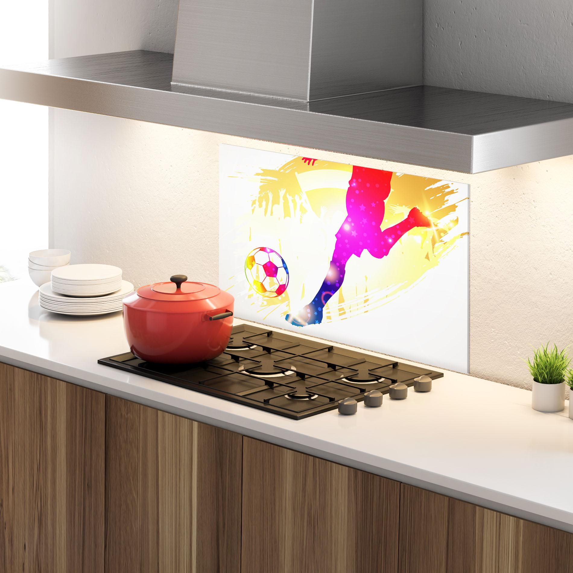 Küchenrückwand Glas Football Gold Art mockup 4