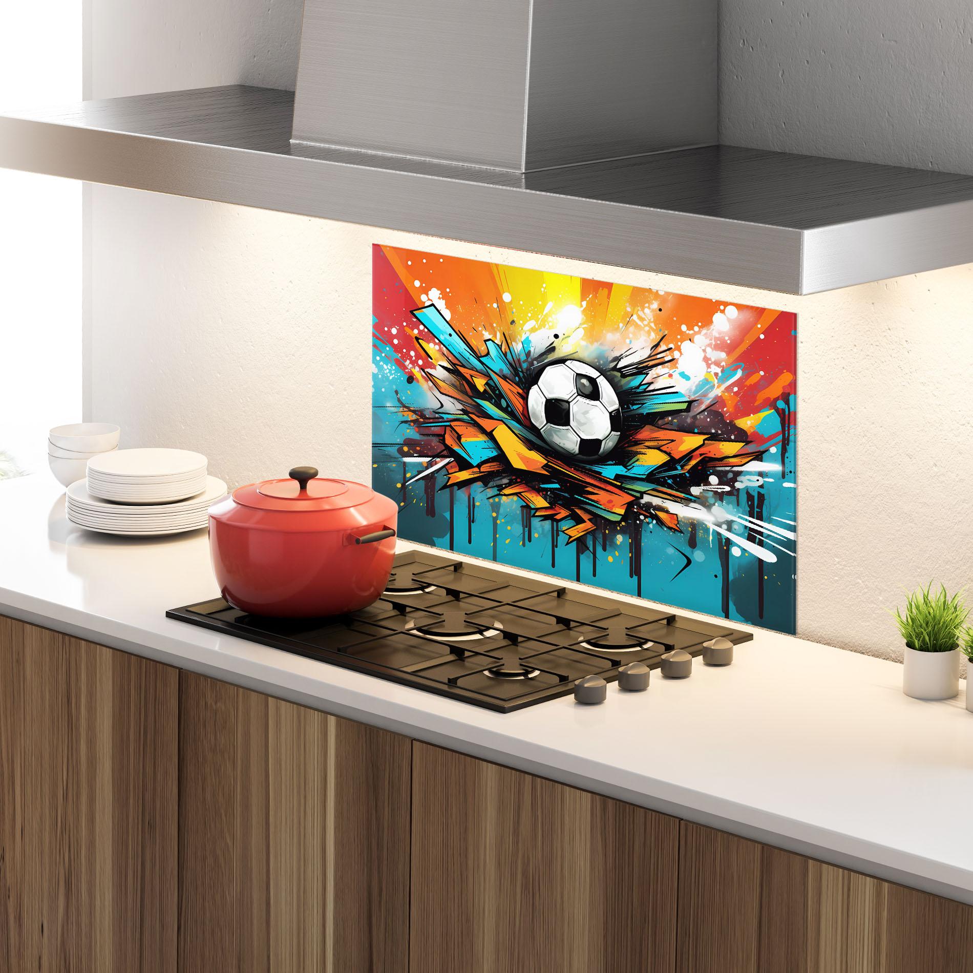 Küchenrückwand Glas Graffiti Style Football mockup 4