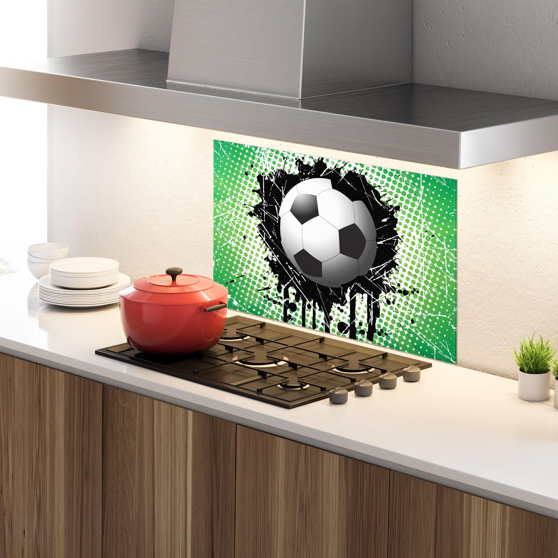 Küchenrückwand Glas Green Black Football mockup 4