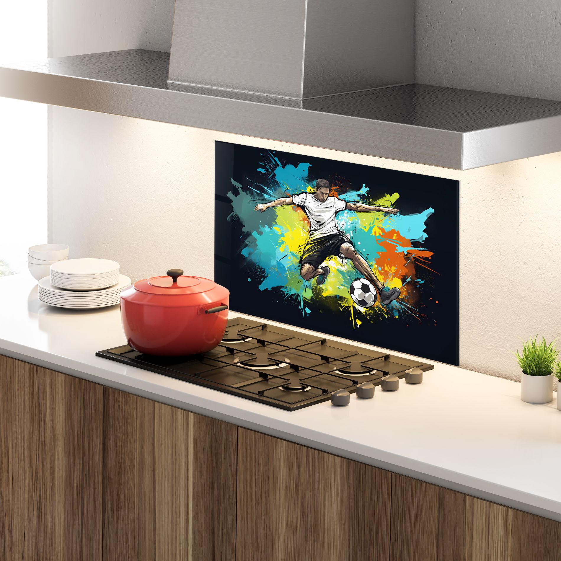 Küchenrückwand Glas Green Paint Football Player mockup 4