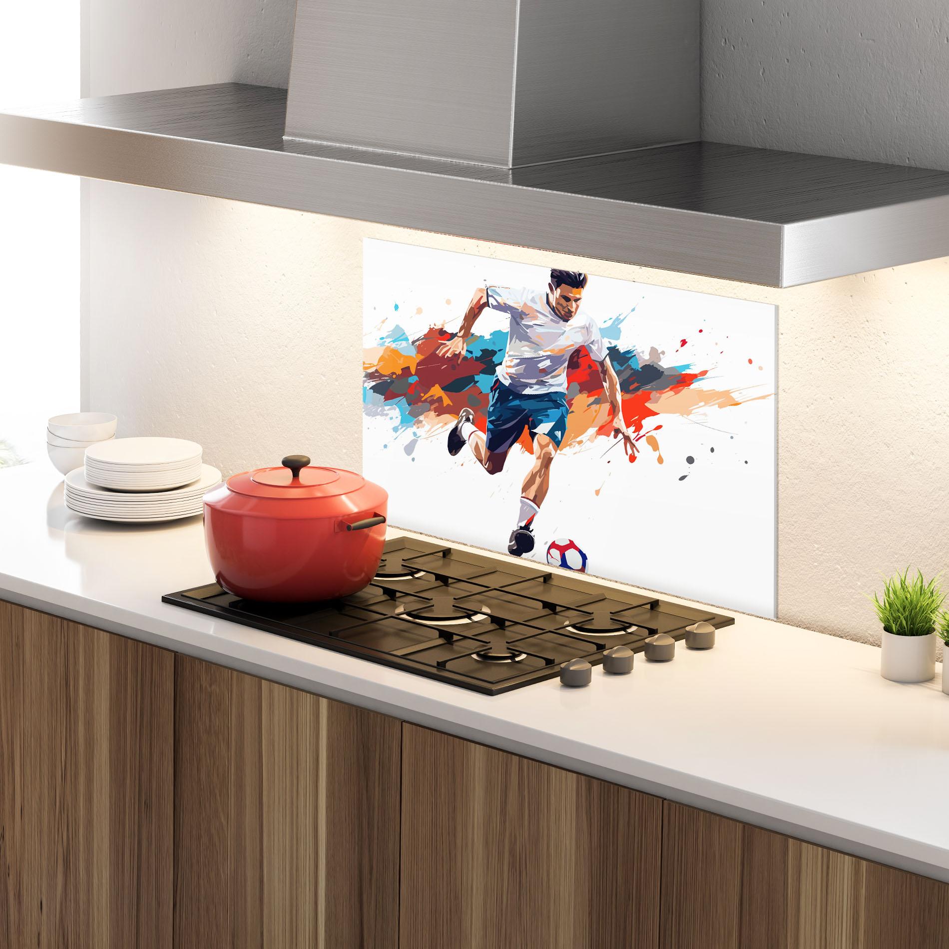 Küchenrückwand Glas Grey Blue Football mockup 4