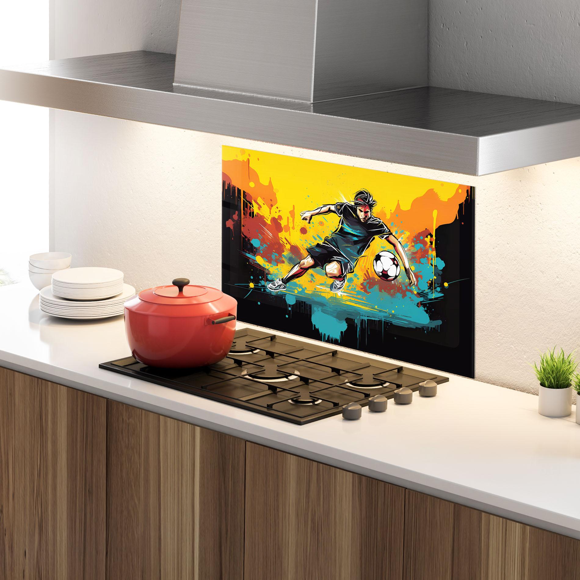 Küchenrückwand Glas Painting Football Player mockup 4