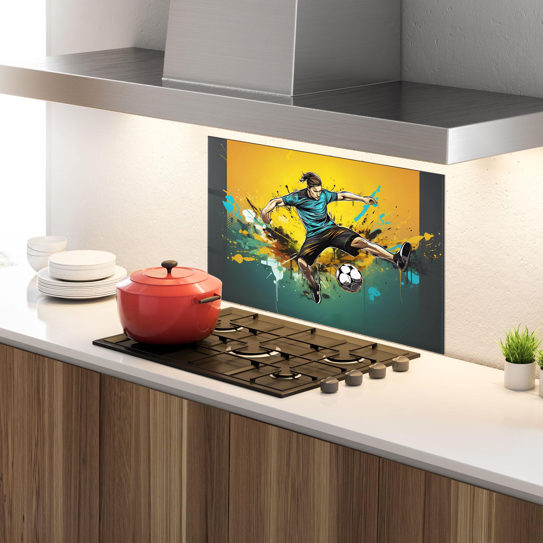 Küchenrückwand Glas Player Kicks Ball mockup 4