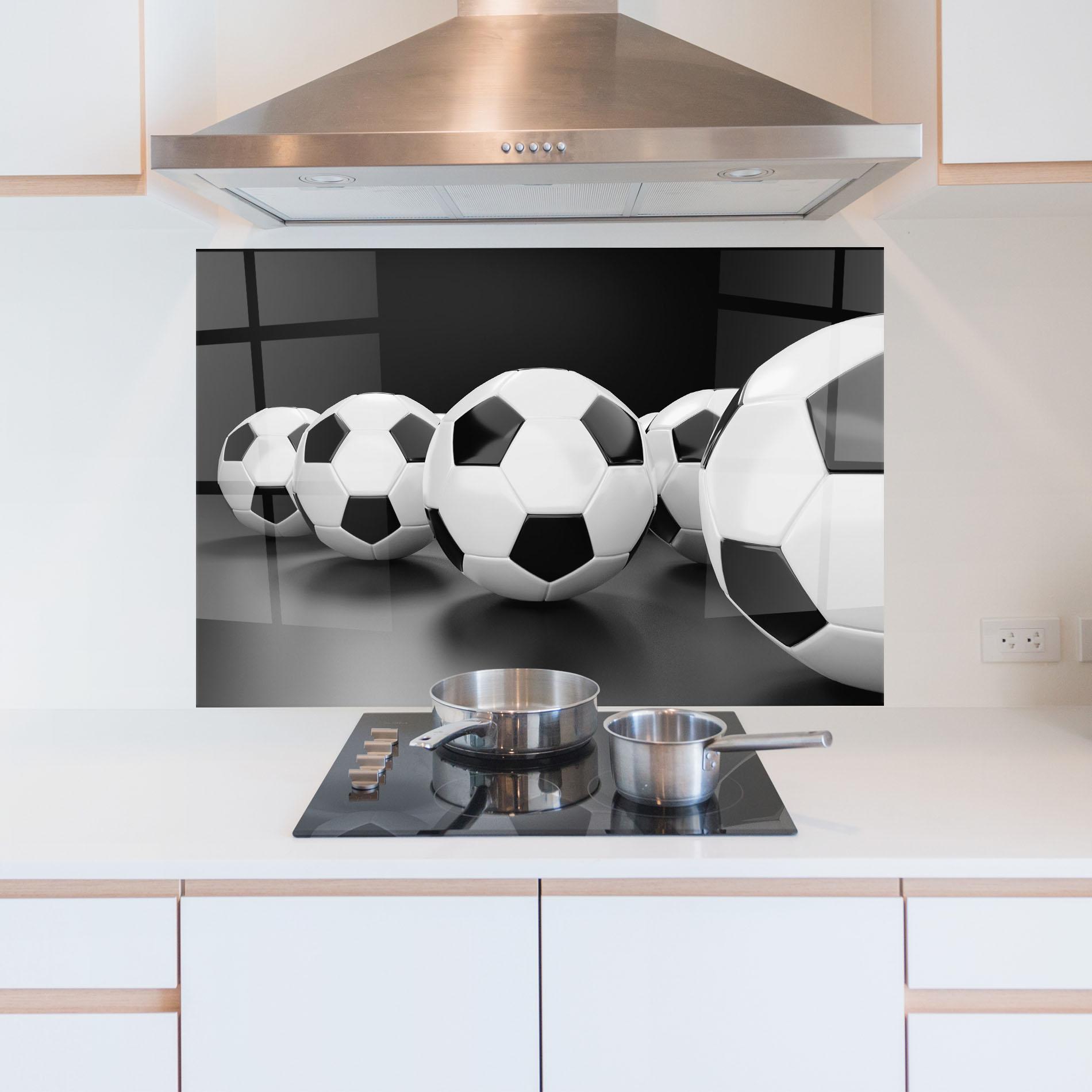 Küchenrückwand Glas Black White Football mockup 5
