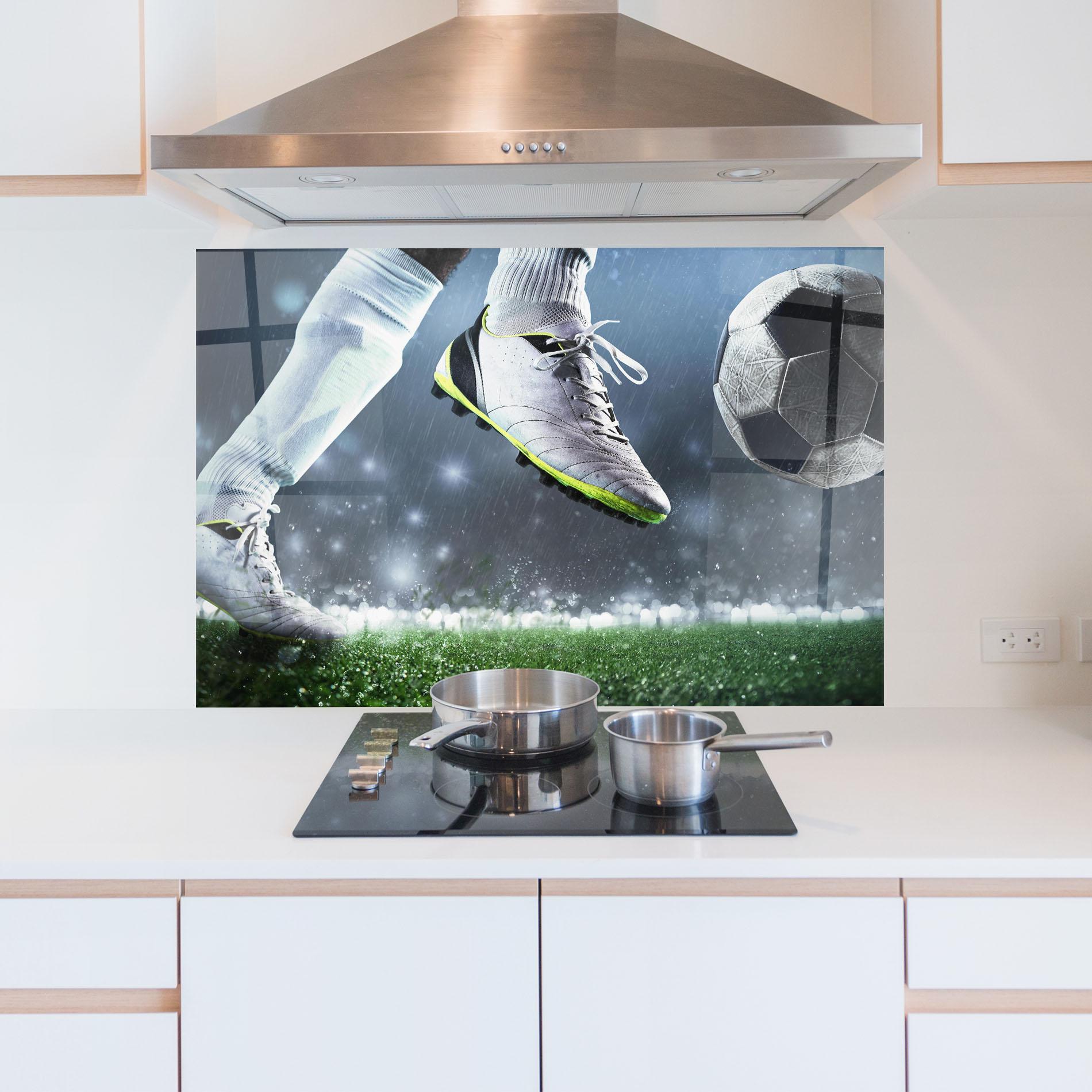 Küchenrückwand Glas Close Up Football Scene mockup 5