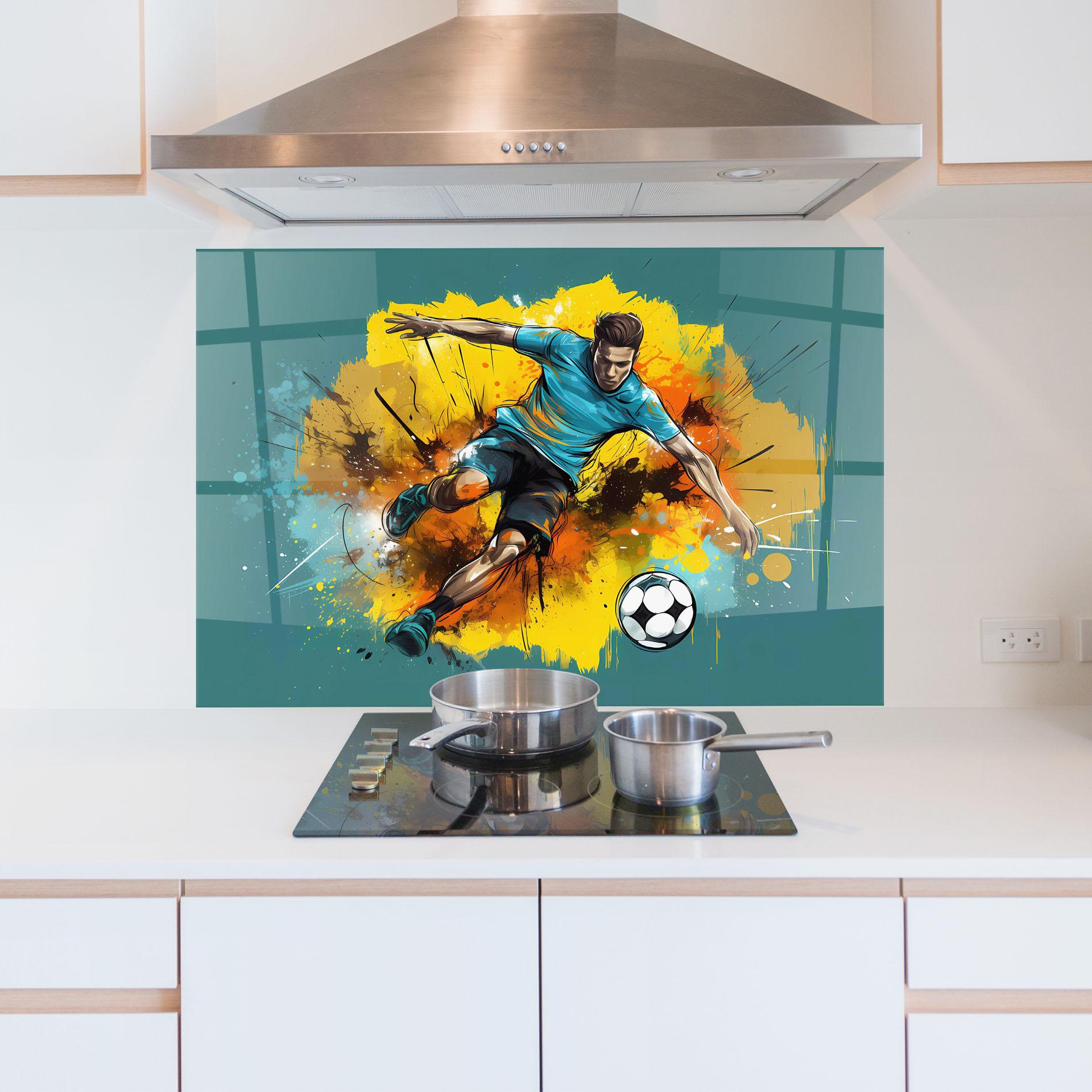 Küchenrückwand Glas Football Player Painting mockup 5
