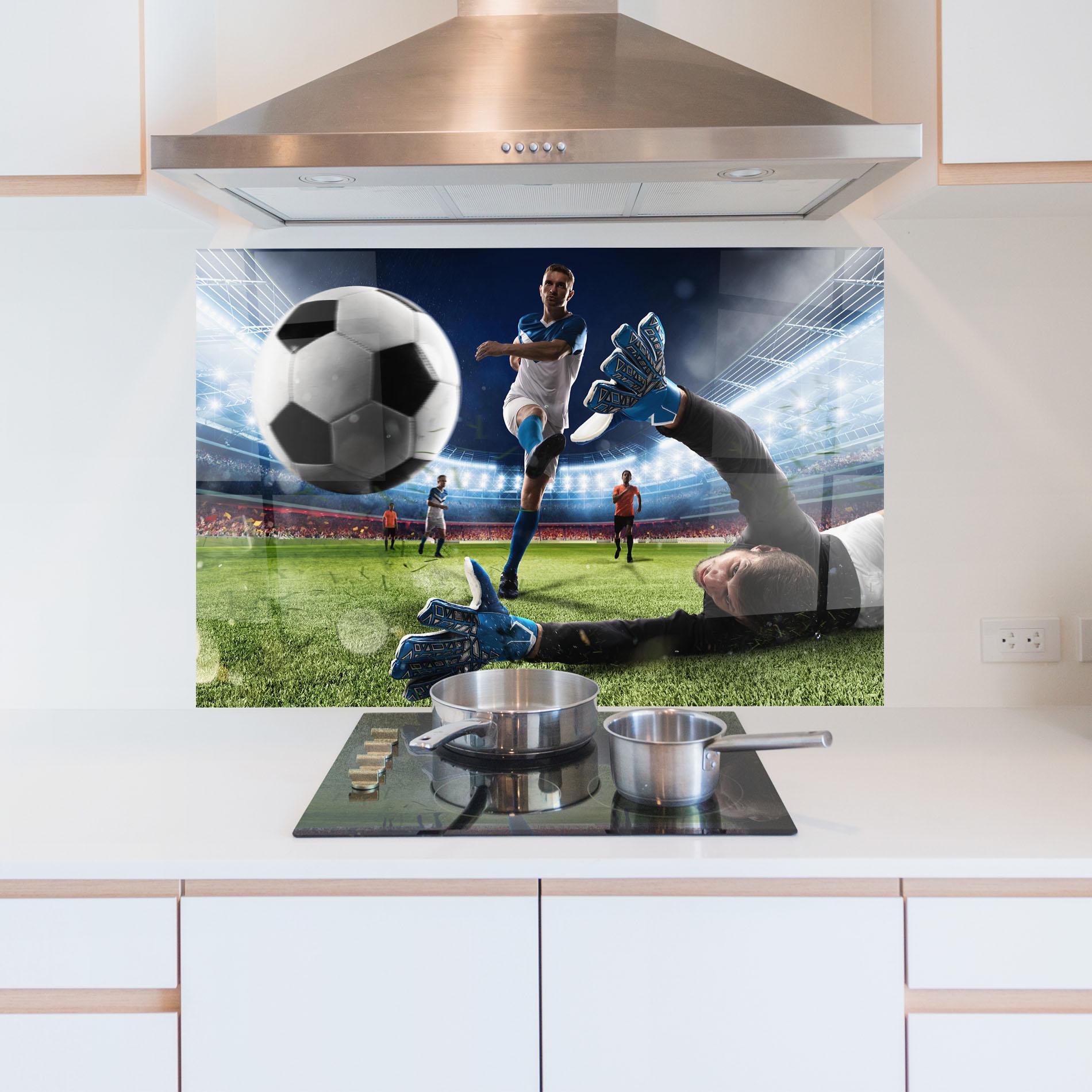 Küchenrückwand Glas Goalkeeper Kicks Ball mockup 5