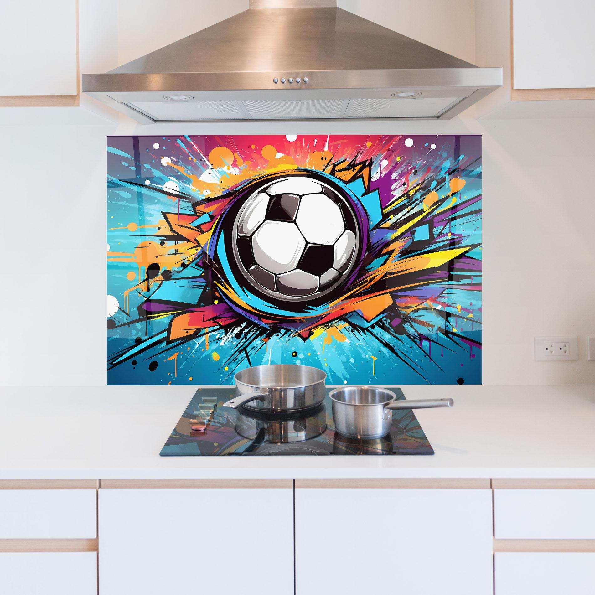 Küchenrückwand Glas Graffiti Football Flight mockup 5