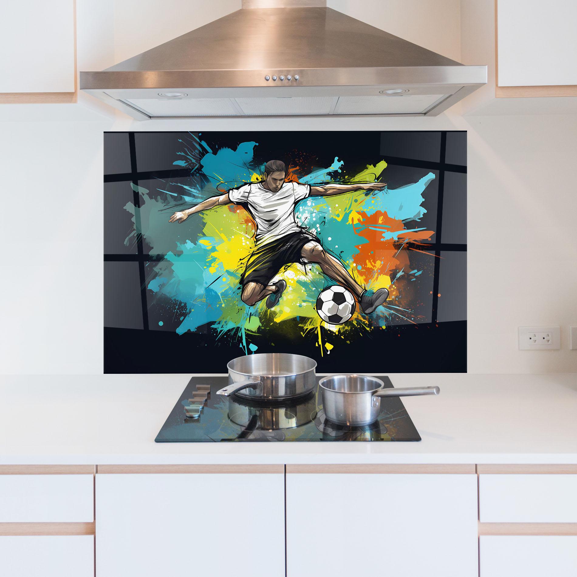 Küchenrückwand Glas Green Paint Football Player mockup 5