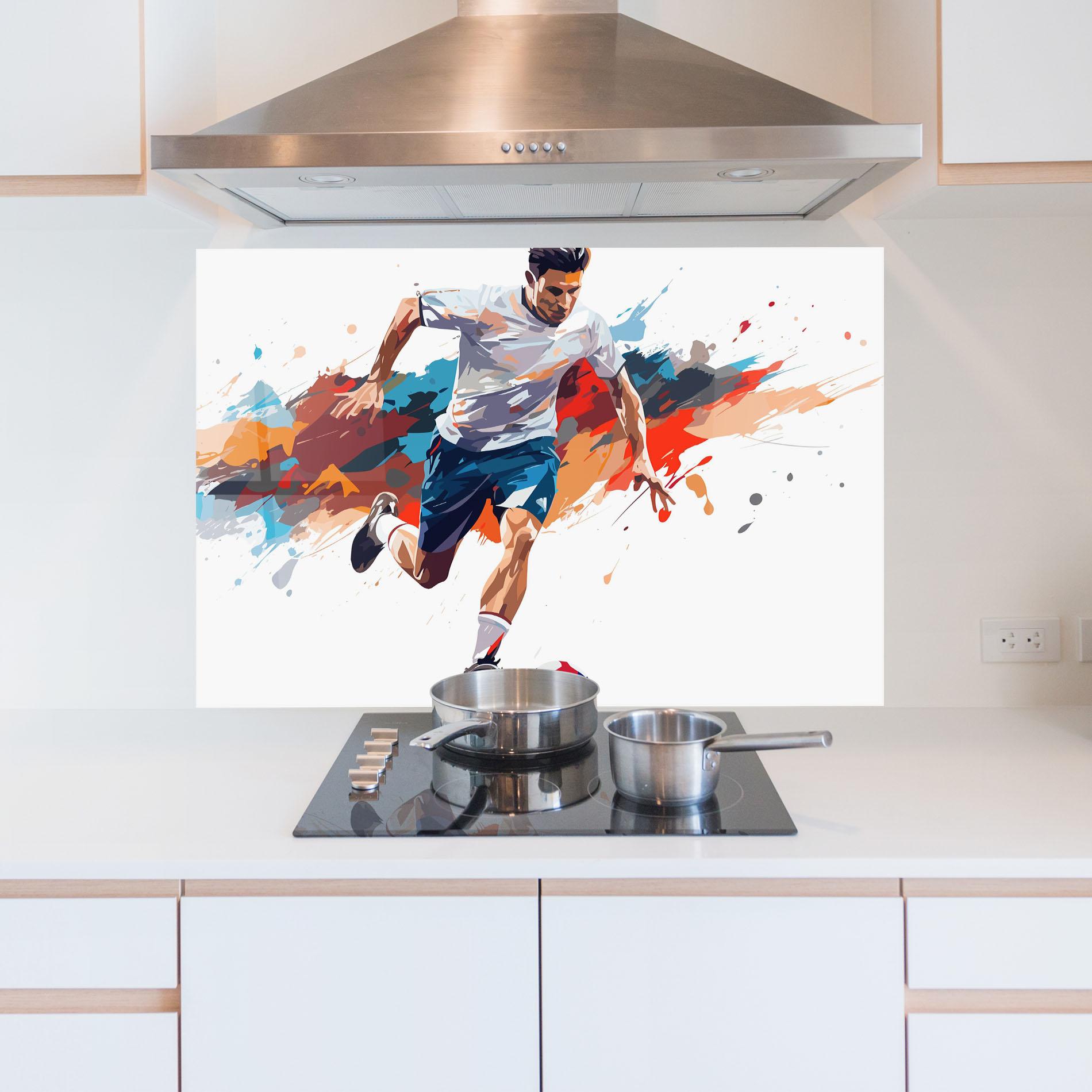 Küchenrückwand Glas Grey Blue Football mockup 5