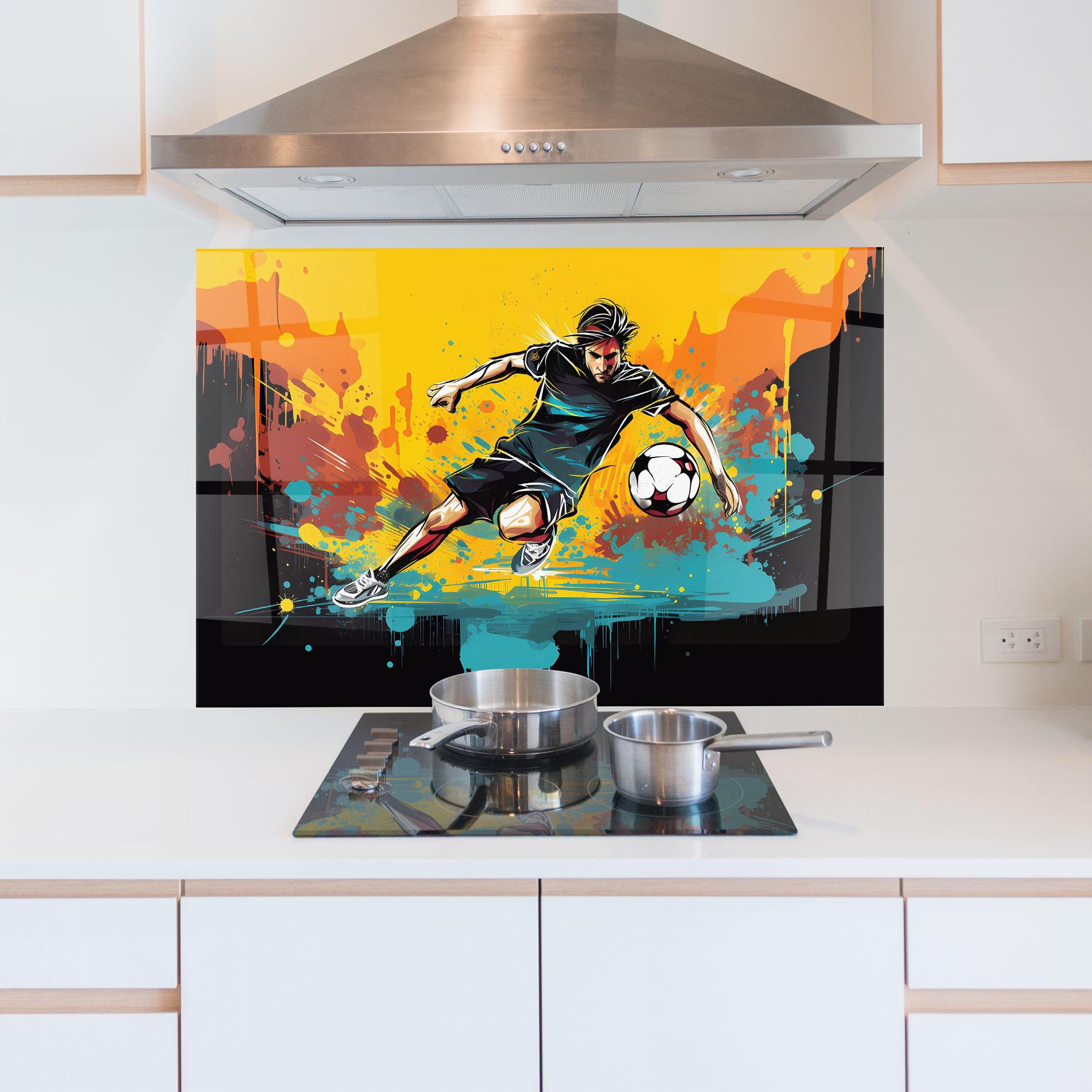 Küchenrückwand Glas Painting Football Player mockup 5