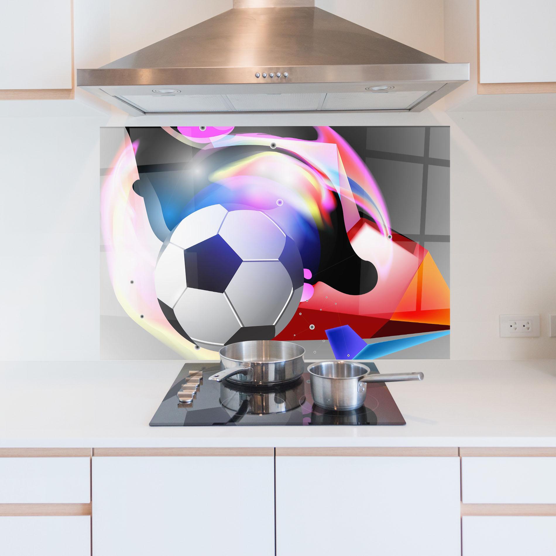 Küchenrückwand Glas Pink Blue Football Art mockup 5