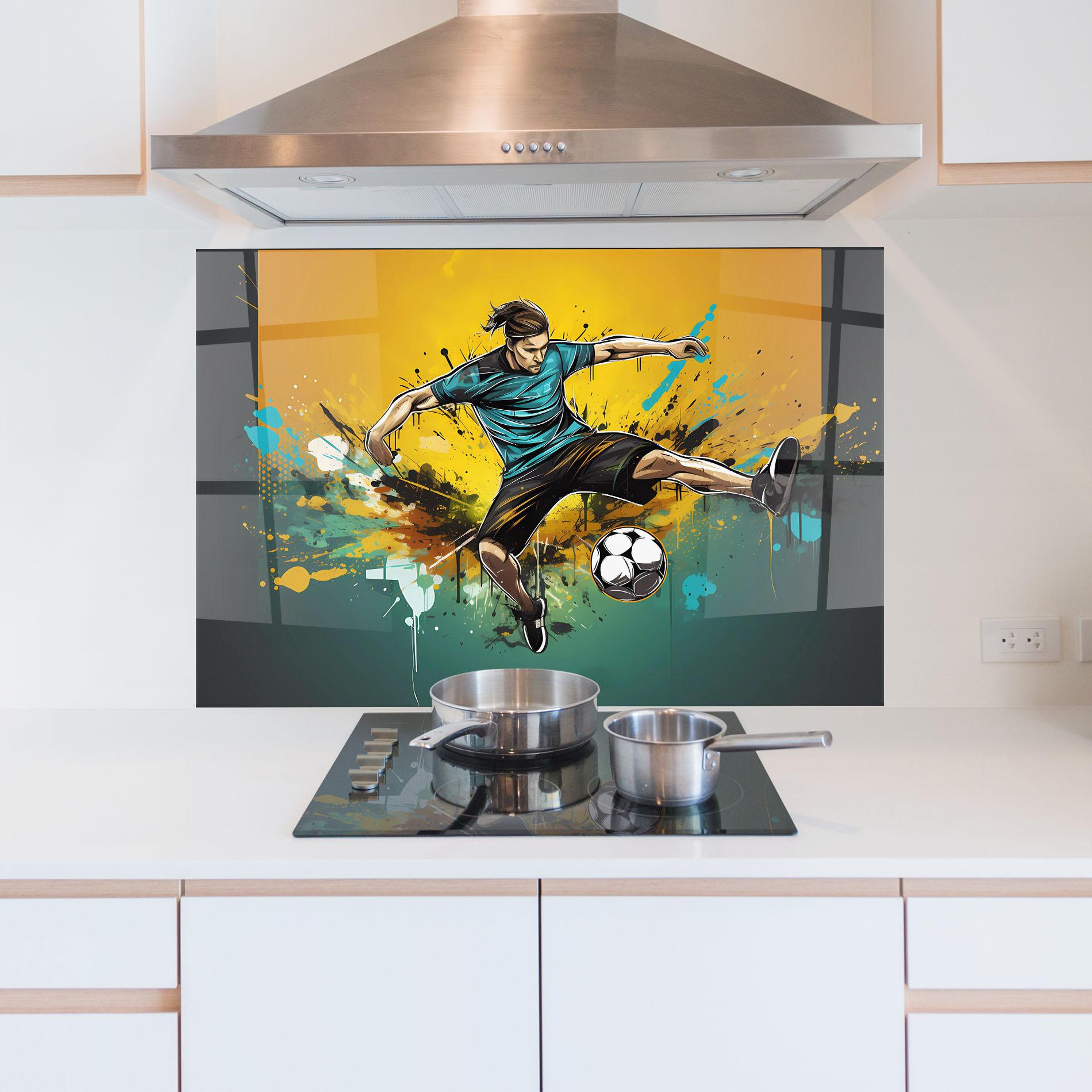 Küchenrückwand Glas Player Kicks Ball mockup 5
