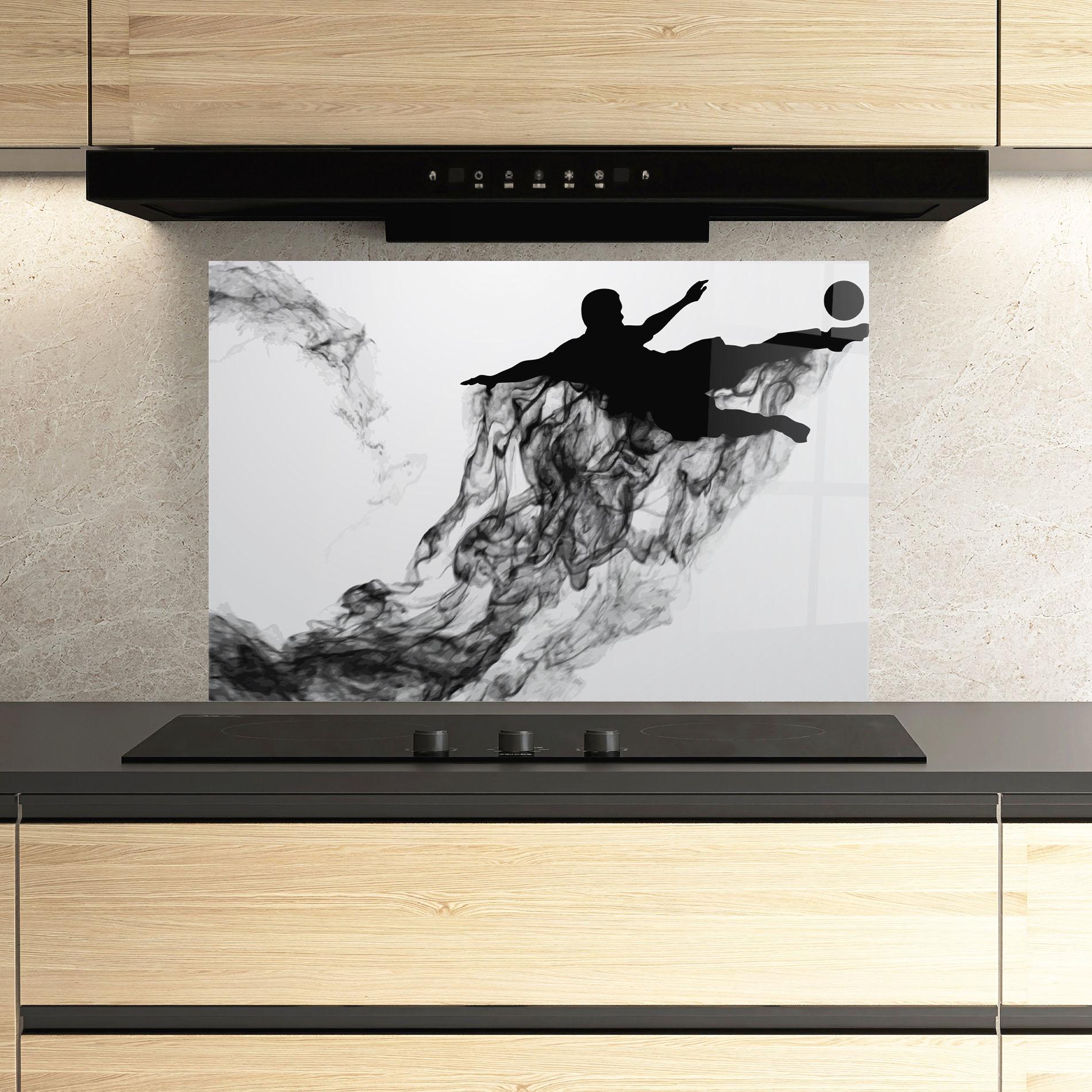 Küchenrückwand Glas Black Smoke Football mockup 3