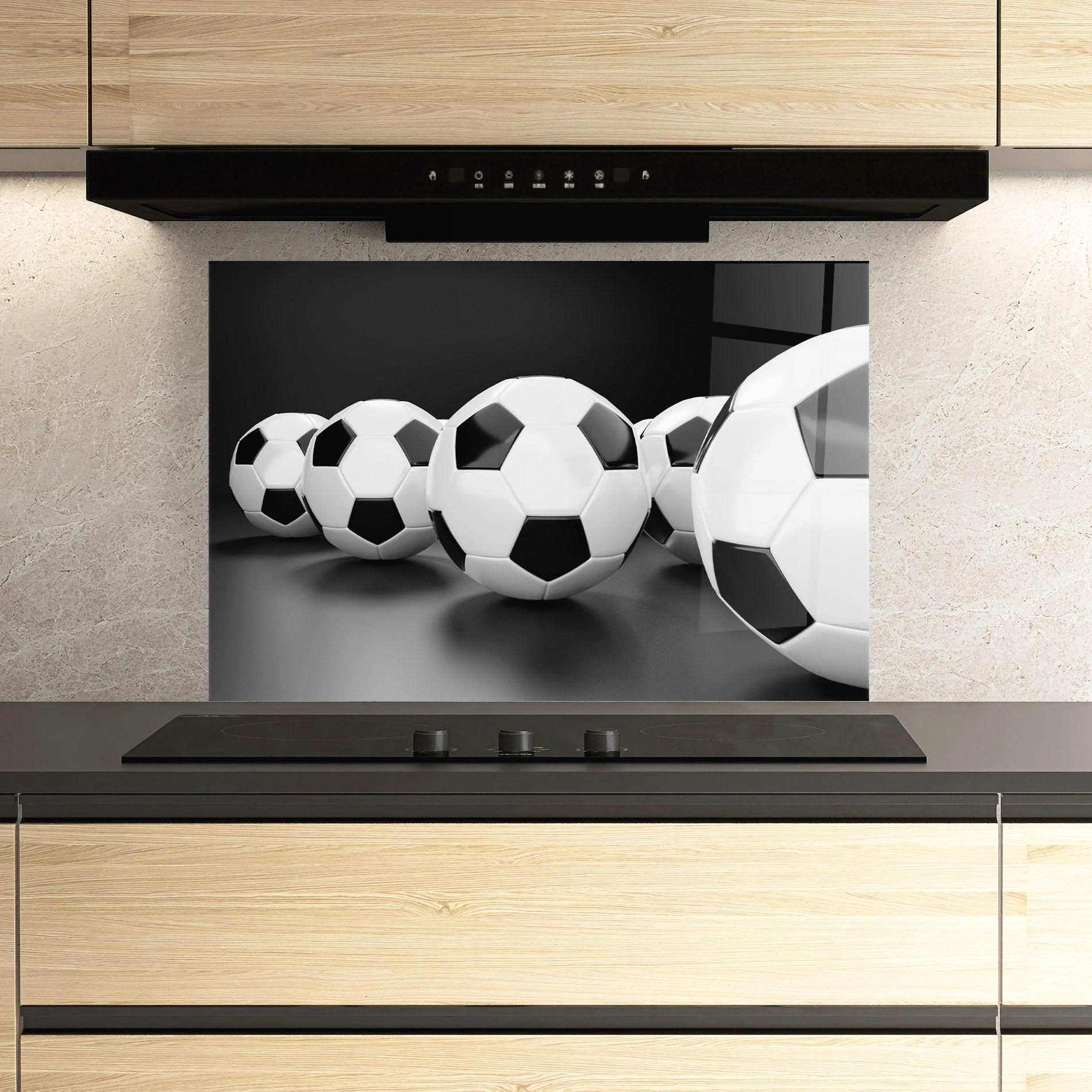 Küchenrückwand Glas Black White Football mockup 3