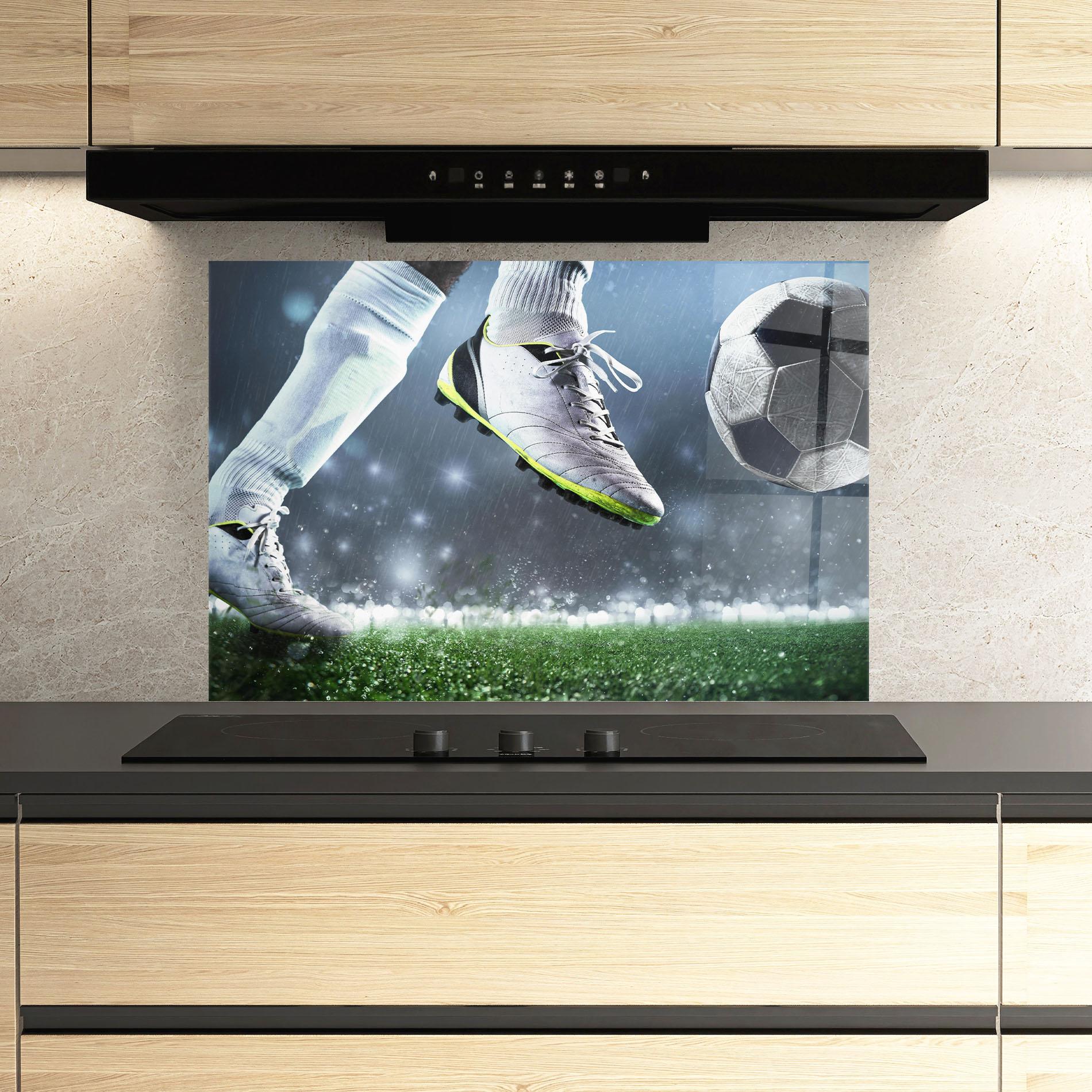 Küchenrückwand Glas Close Up Football Scene mockup 3