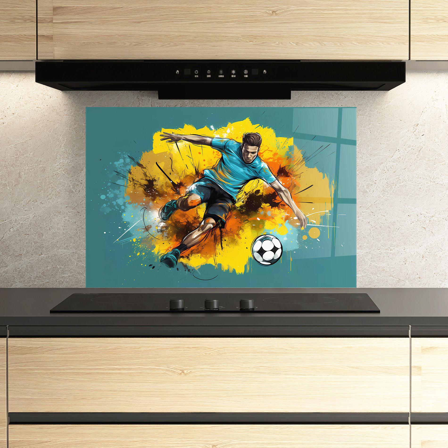 Küchenrückwand Glas Football Player Painting mockup 3