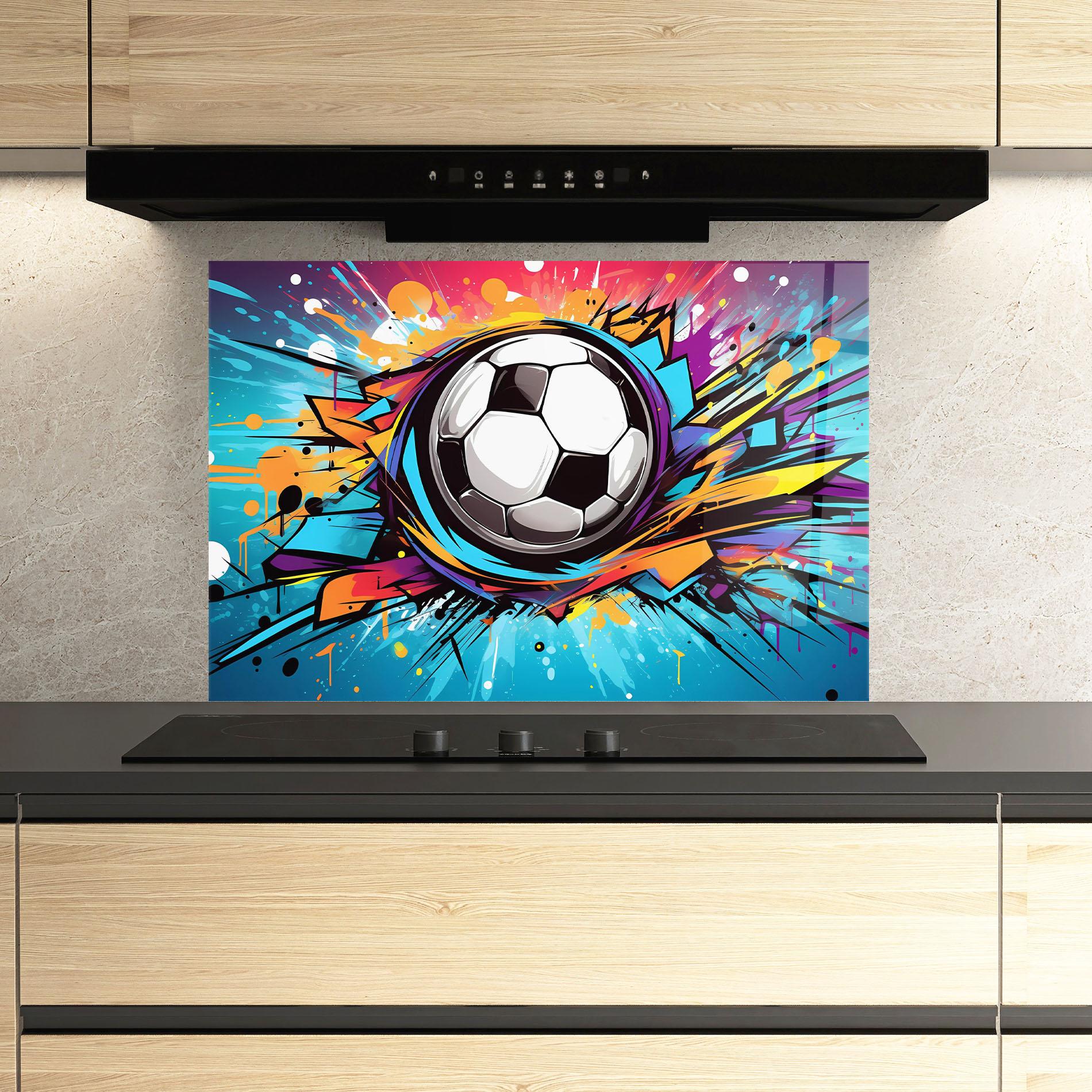 Küchenrückwand Glas Graffiti Football Flight mockup 3