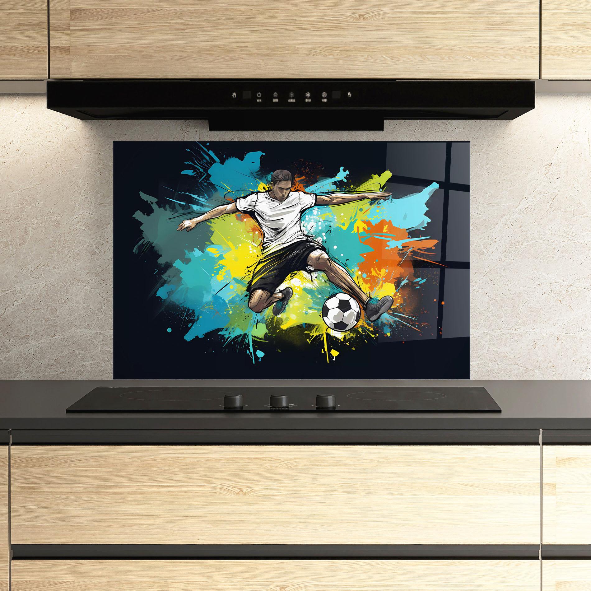 Küchenrückwand Glas Green Paint Football Player mockup 3