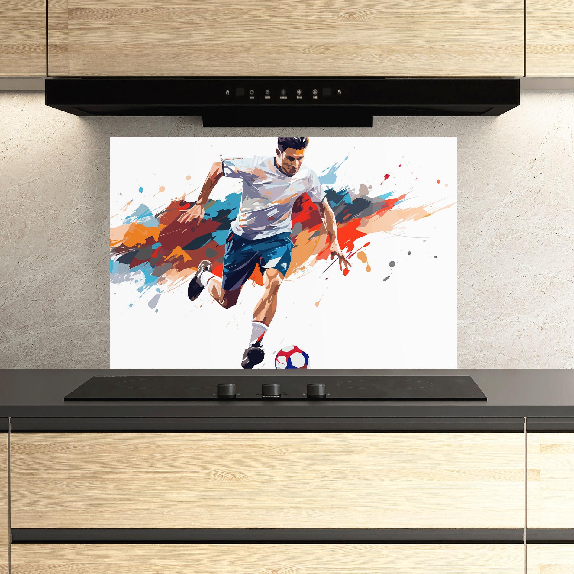 Küchenrückwand Glas Grey Blue Football mockup 3