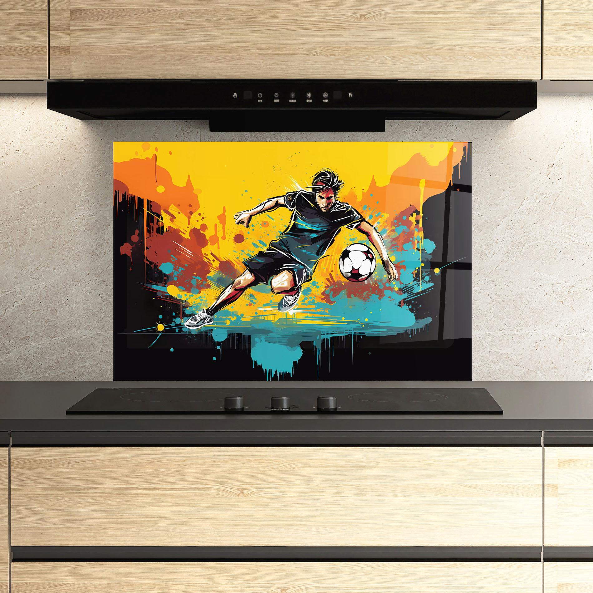 Küchenrückwand Glas Painting Football Player mockup 3