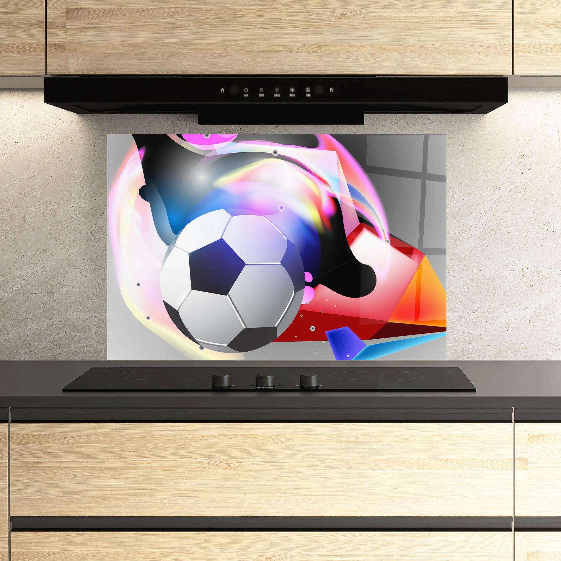 Küchenrückwand Glas Pink Blue Football Art mockup 3