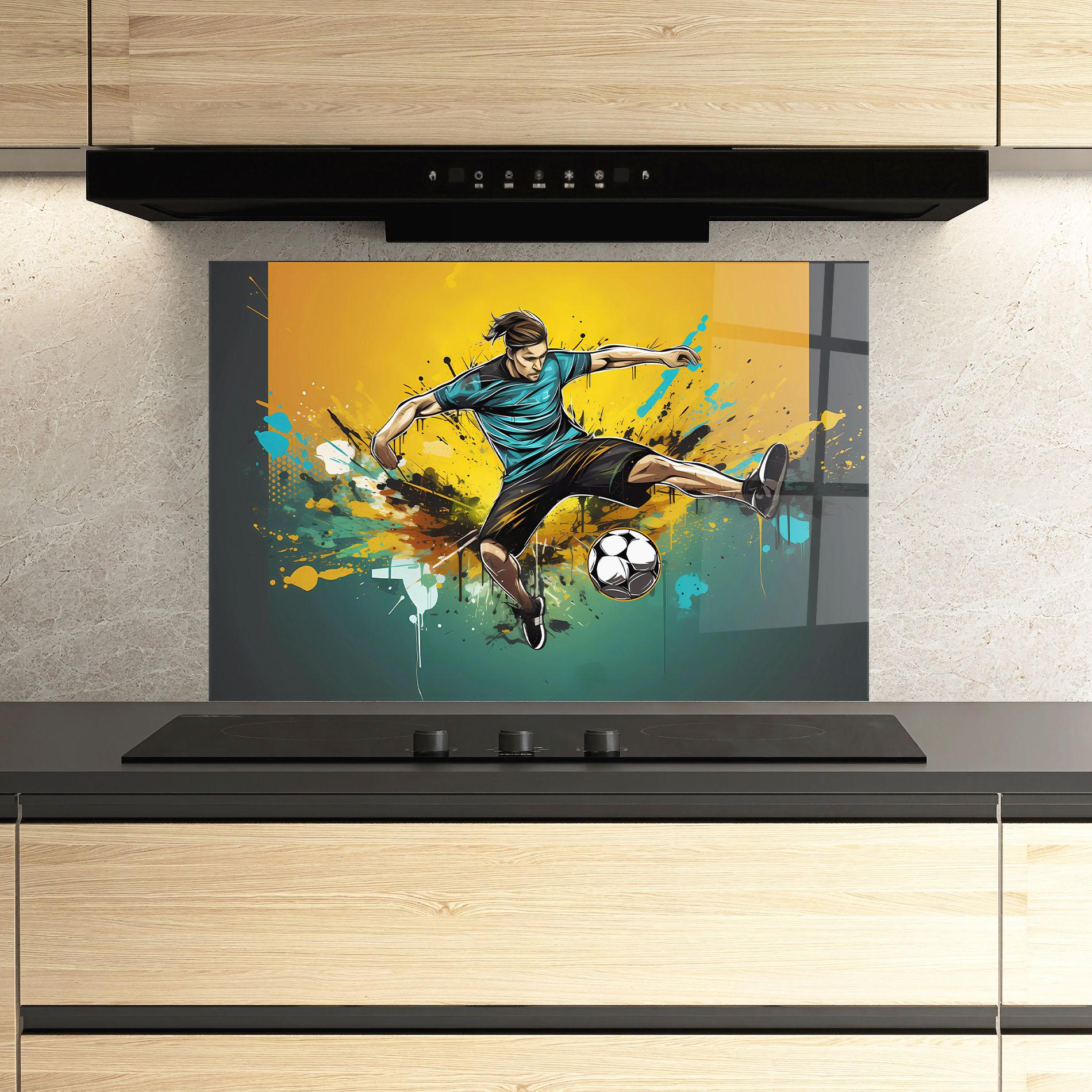 Küchenrückwand Glas Player Kicks Ball mockup 3