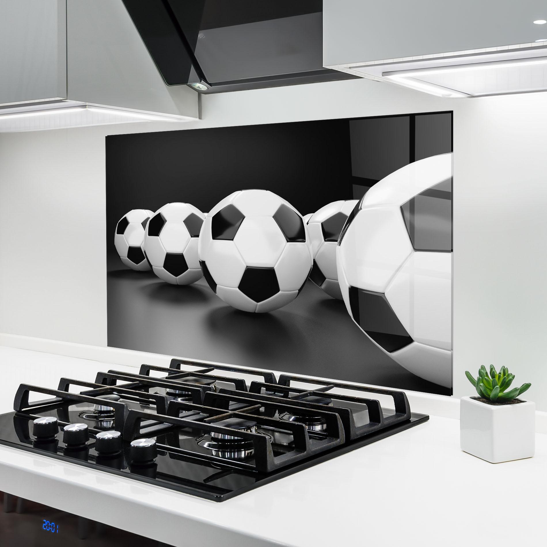 Küchenrückwand Glas Black White Football mockup 6