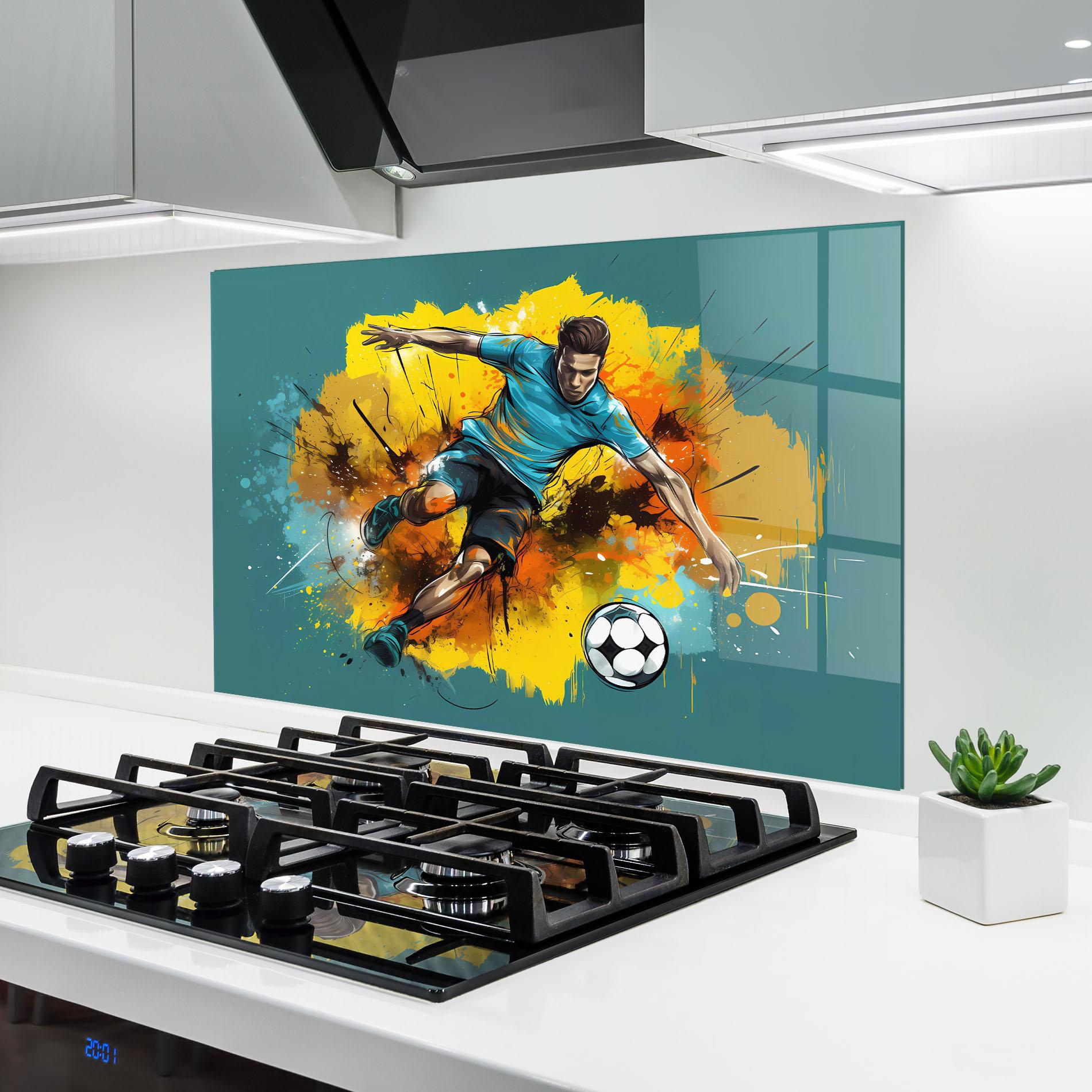 Küchenrückwand Glas Football Player Painting mockup 6