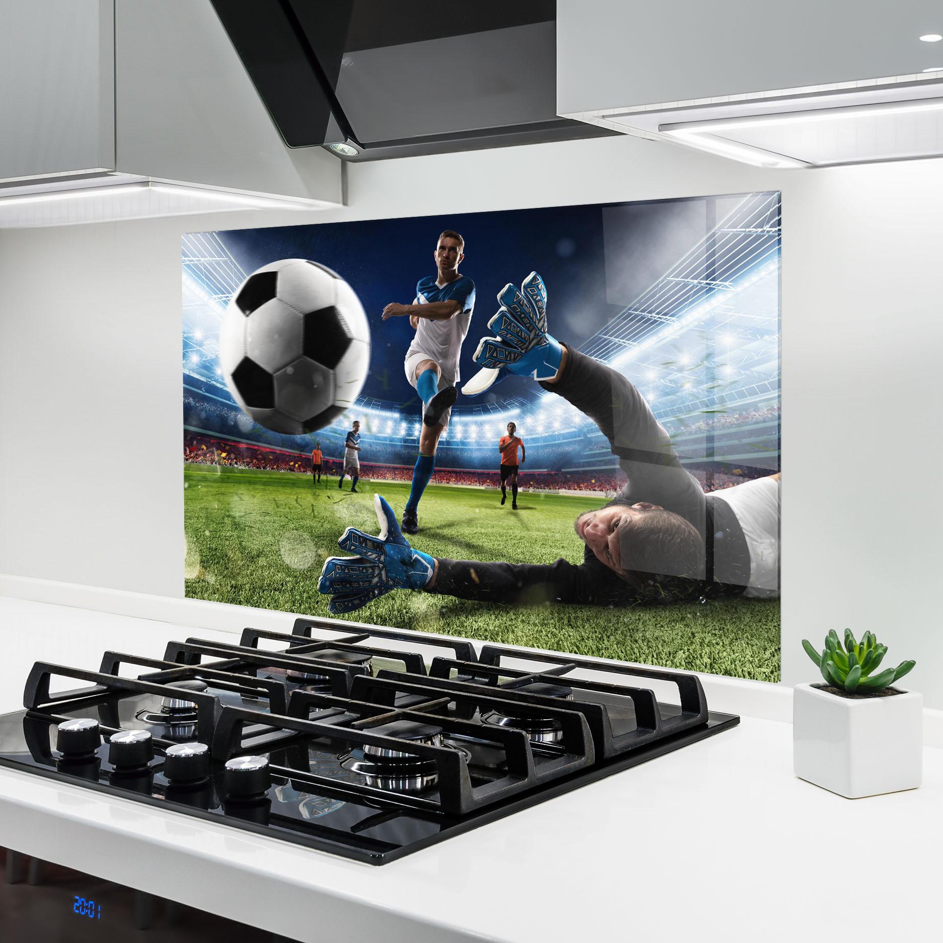 Küchenrückwand Glas Goalkeeper Kicks Ball mockup 6