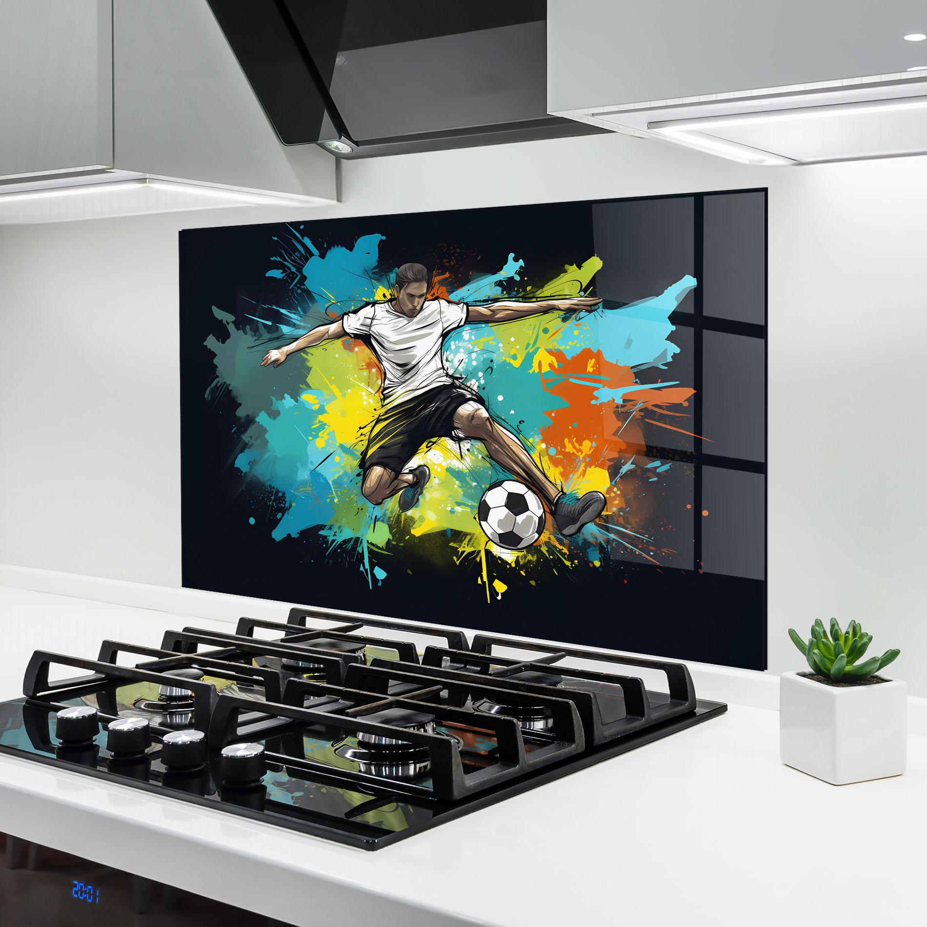 Küchenrückwand Glas Green Paint Football Player mockup 6