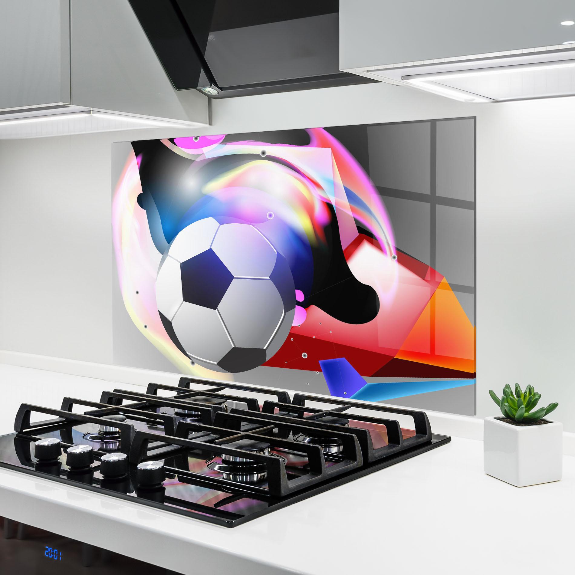 Küchenrückwand Glas Pink Blue Football Art mockup 6